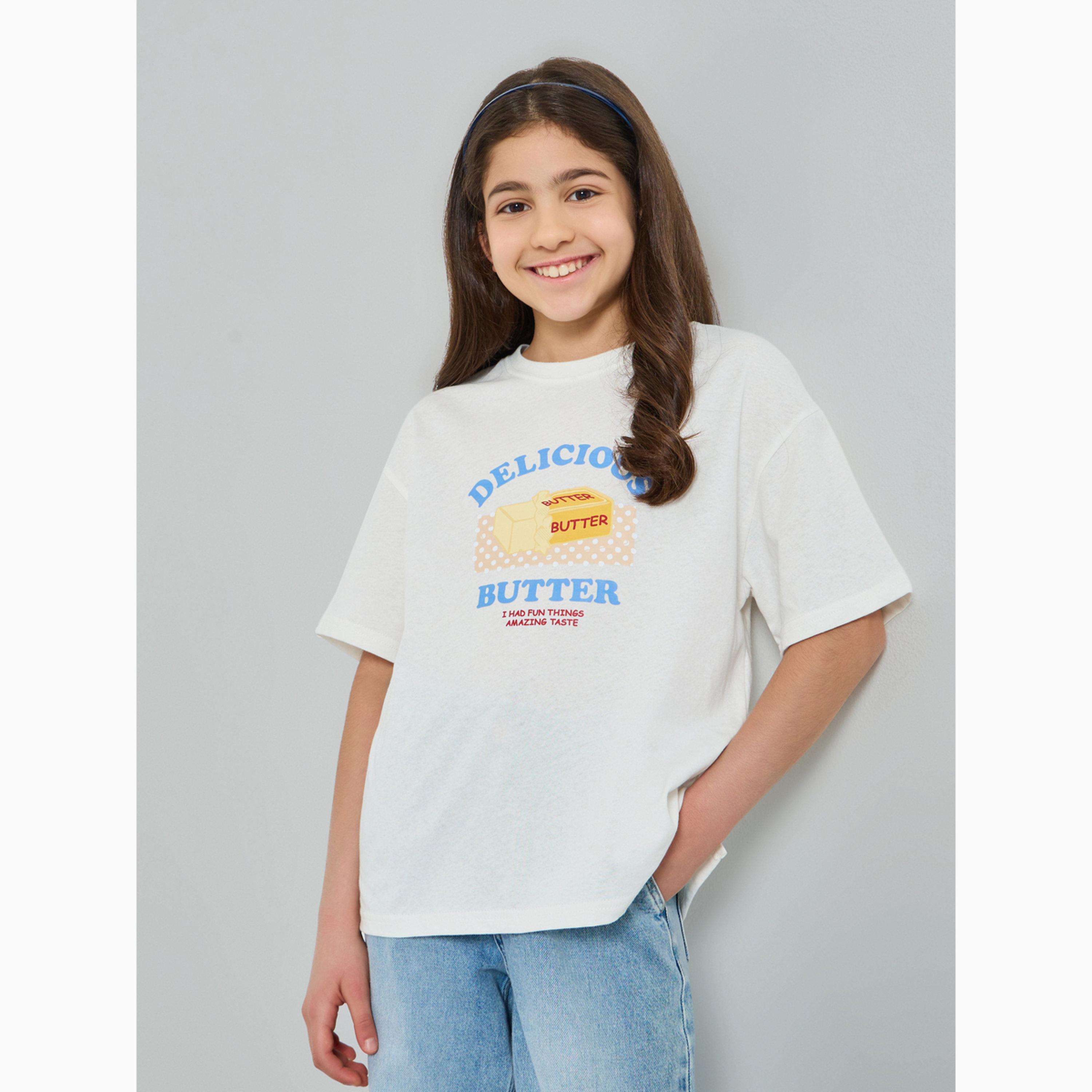 Take Two Teen Girls White Cotton Graphic Relaxed T-Shirt-girls-clothing-tshirts-image-1