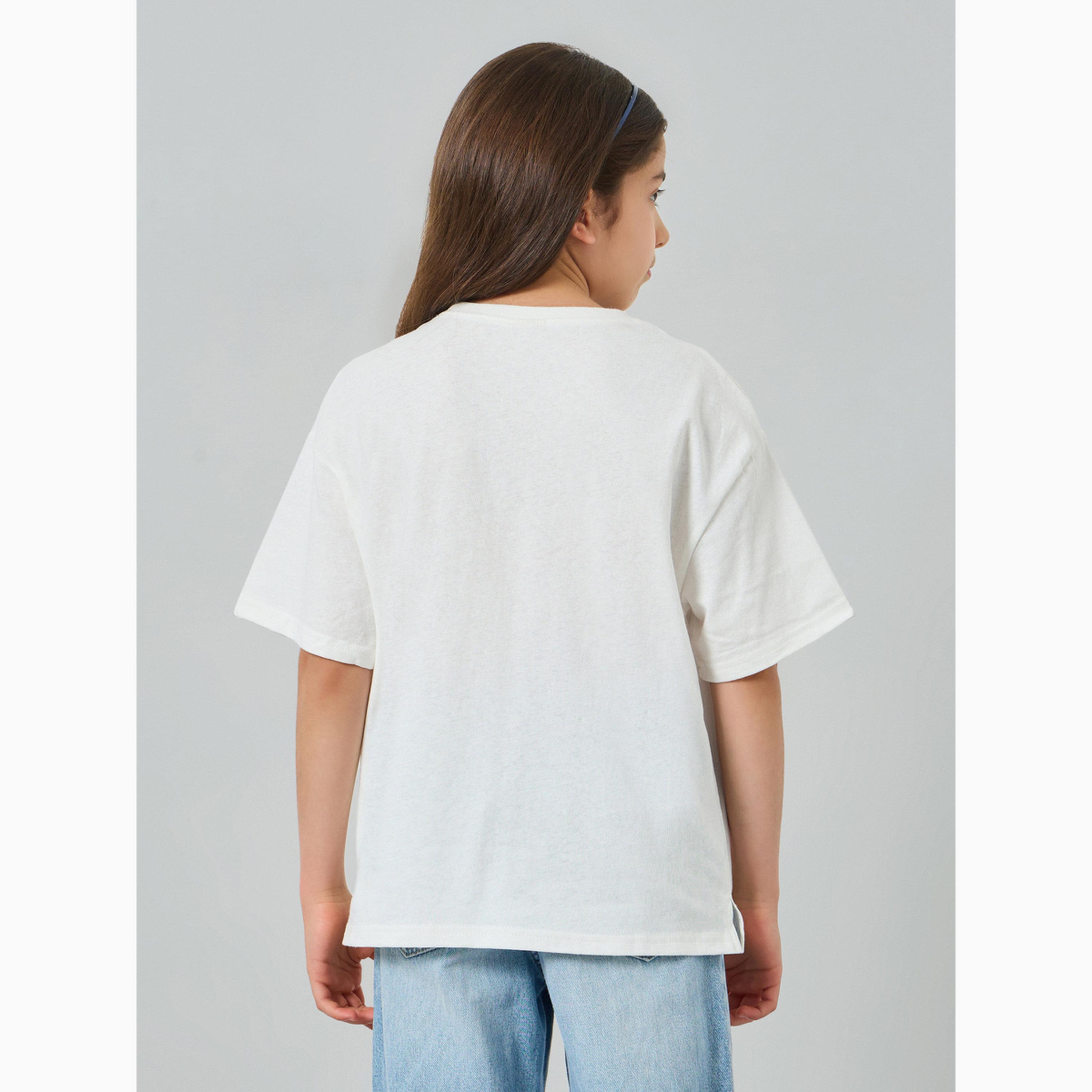 تيشيرت بياقة دائرية وطبعة جرافيك-girls-clothing-tshirts-image-4