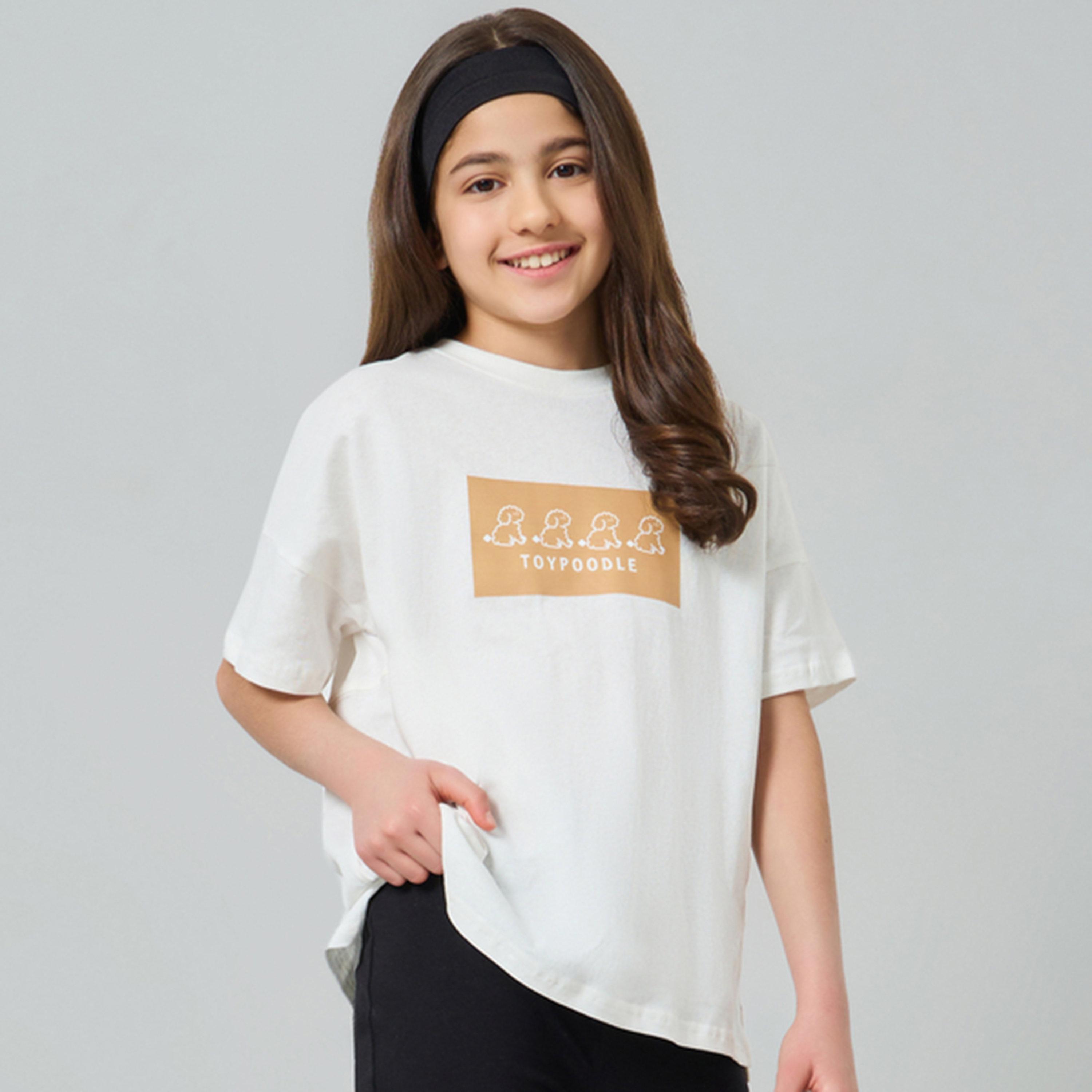 تيشيرت بياقة دائرية وطبعة جرافيك-girls-clothing-tshirts-image-1