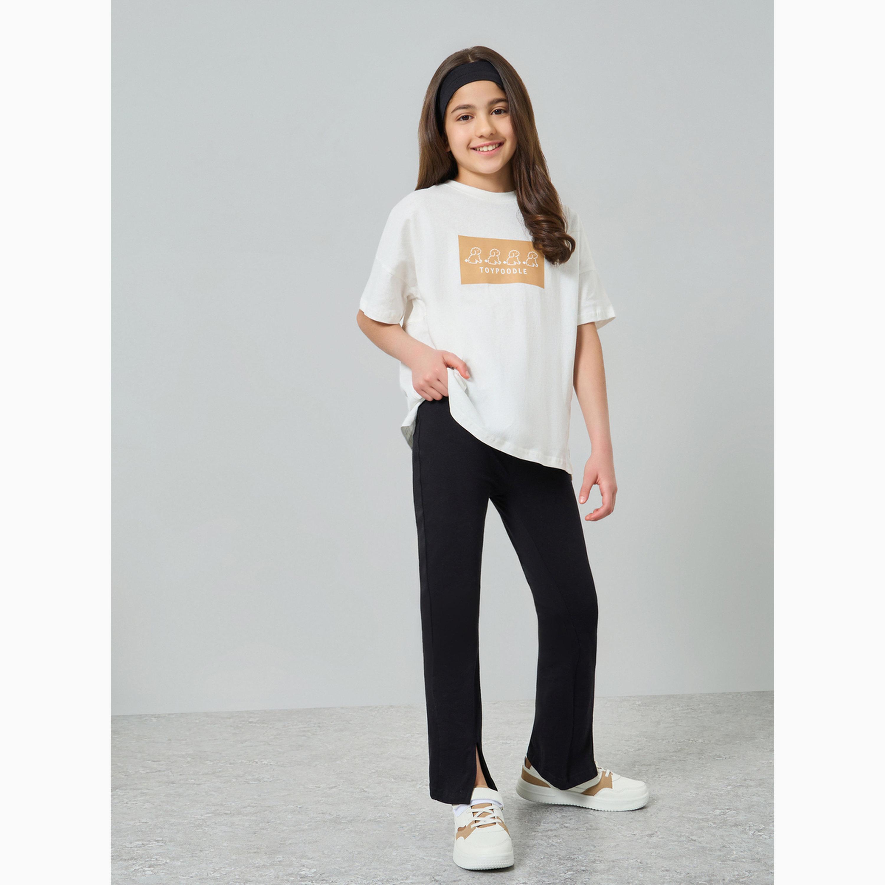 تيشيرت بياقة دائرية وطبعة جرافيك-girls-clothing-tshirts-image-2