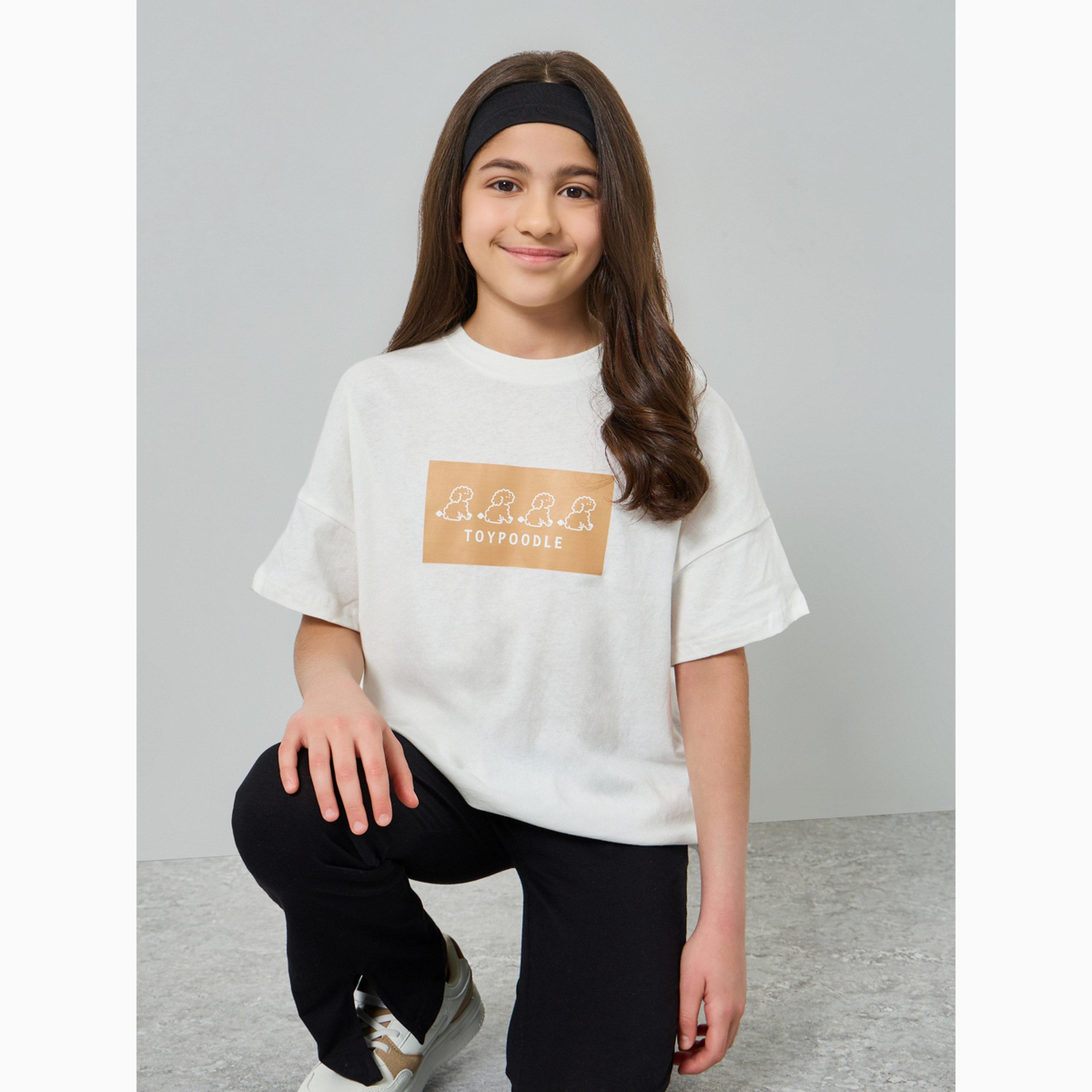 تيشيرت بياقة دائرية وطبعة جرافيك-girls-clothing-tshirts-image-3