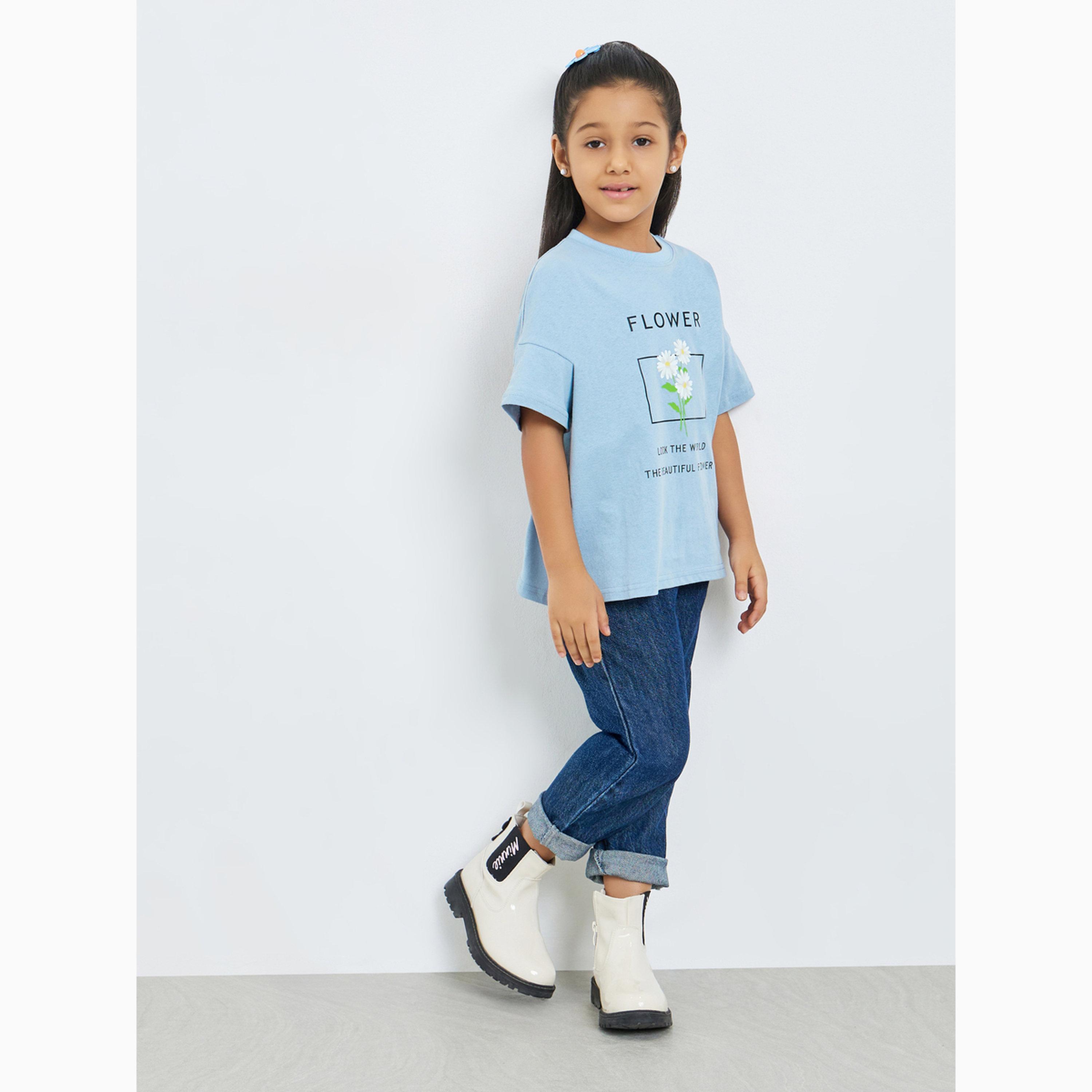 تيشيرت بياقة دائرية وطبعة جرافيك-girls-clothing-tshirts-image-2