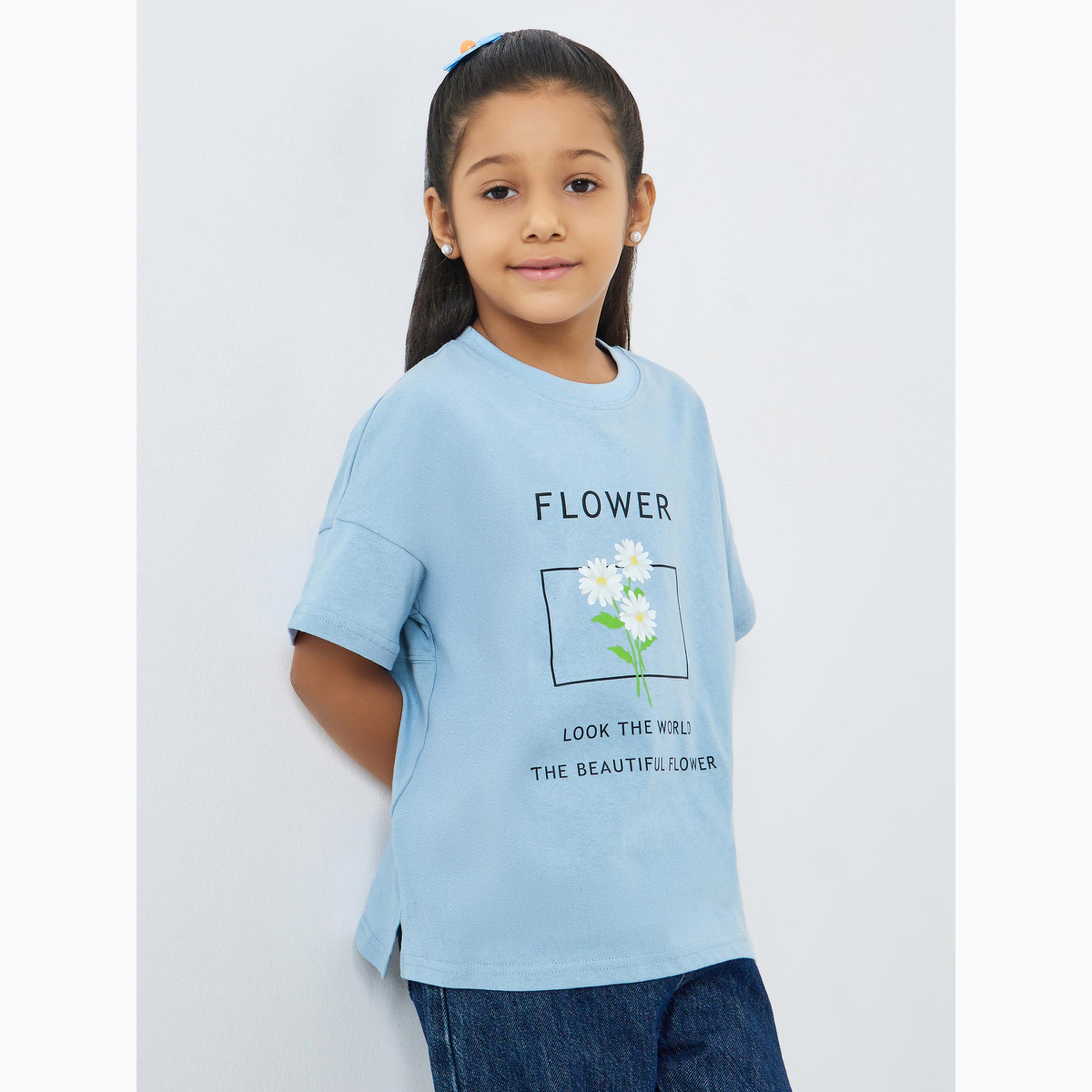 تيشيرت بياقة دائرية وطبعة جرافيك-girls-clothing-tshirts-image-3
