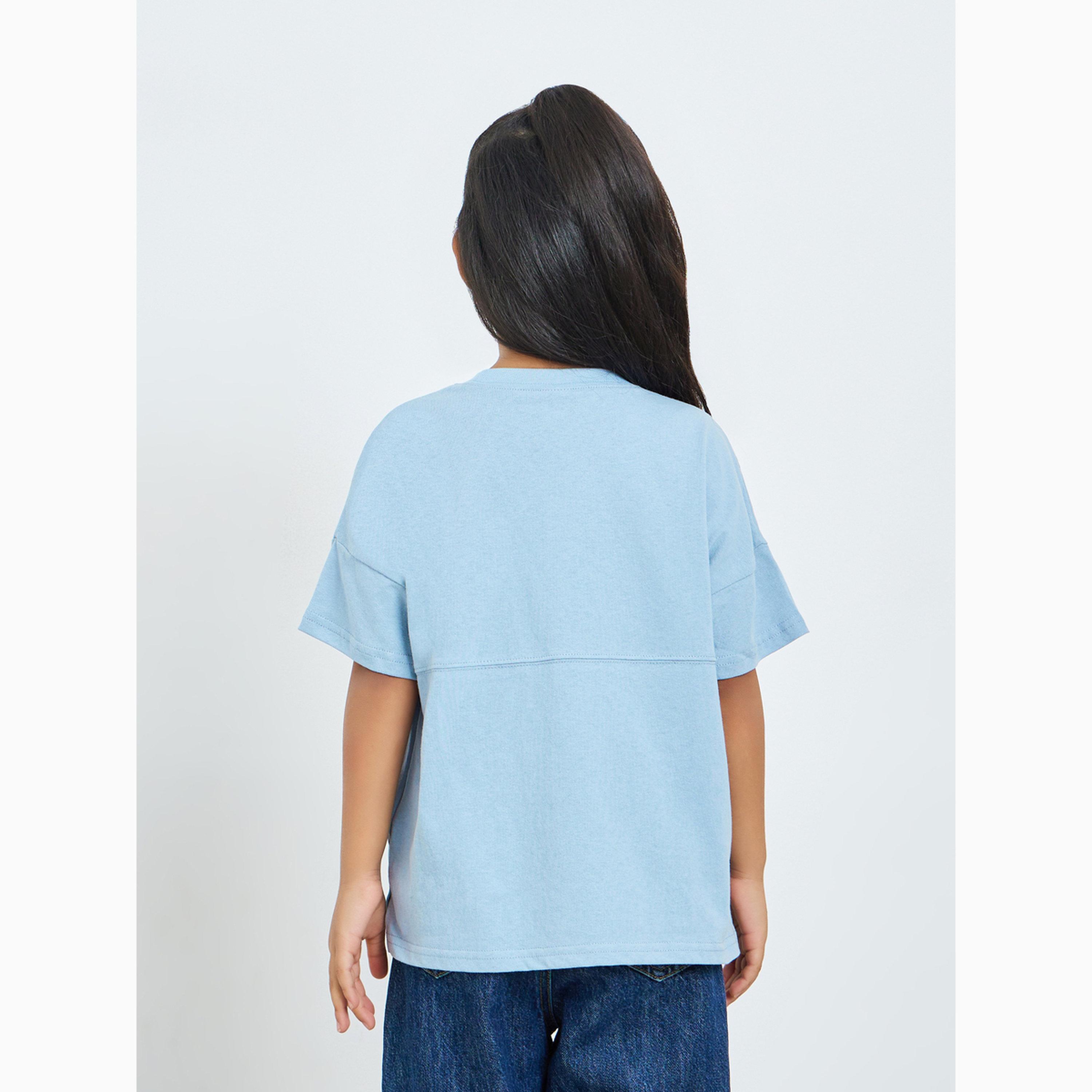 تيشيرت بياقة دائرية وطبعة جرافيك-girls-clothing-tshirts-image-5