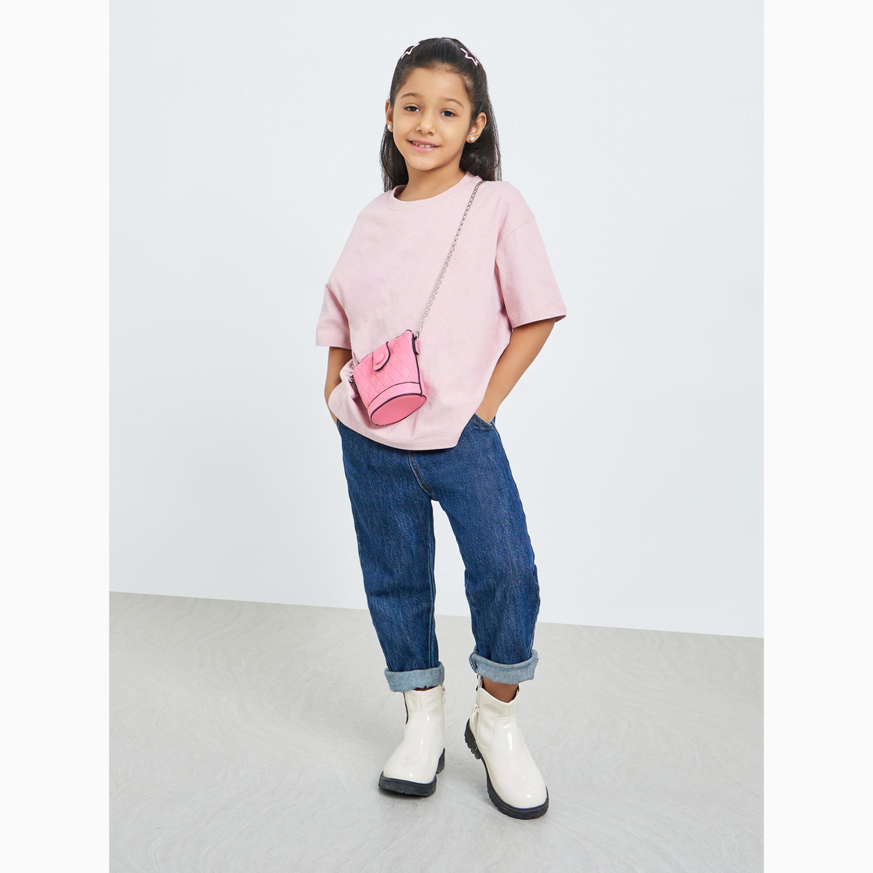 Take Two Girls Pink Cotton Graphic Print Oversized T-Shirt-girls-clothing-tshirts-image-2