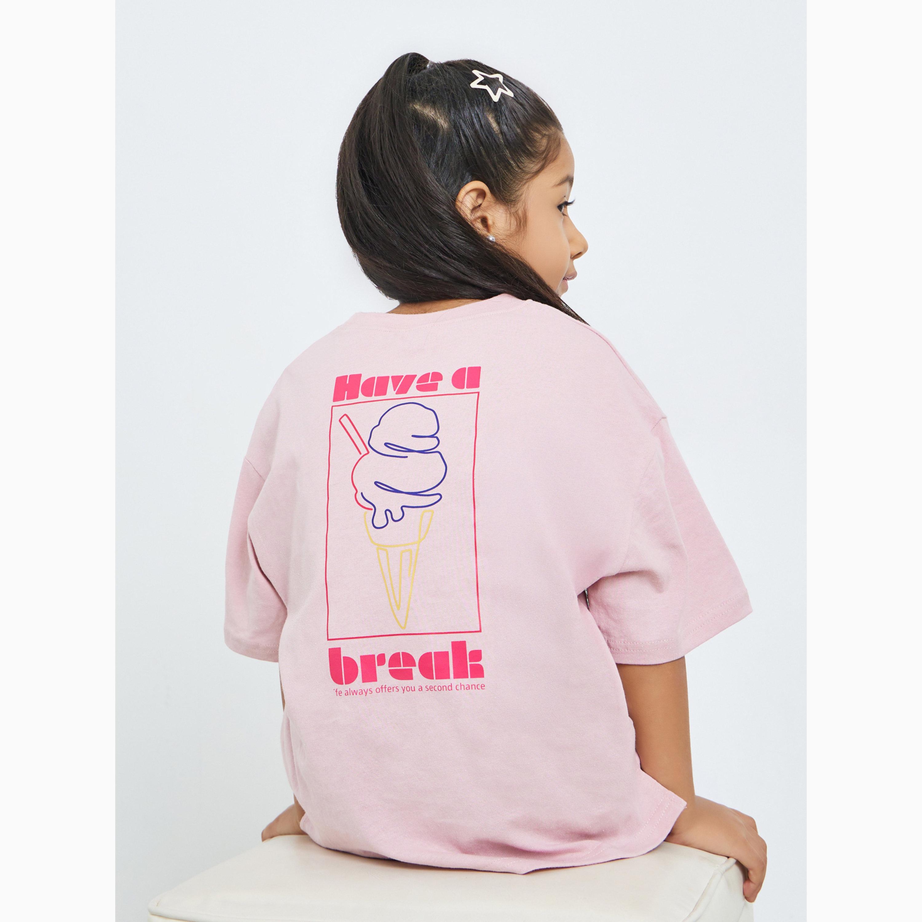 Take Two Girls Pink Cotton Graphic Print Oversized T-Shirt-girls-clothing-tshirts-image-3