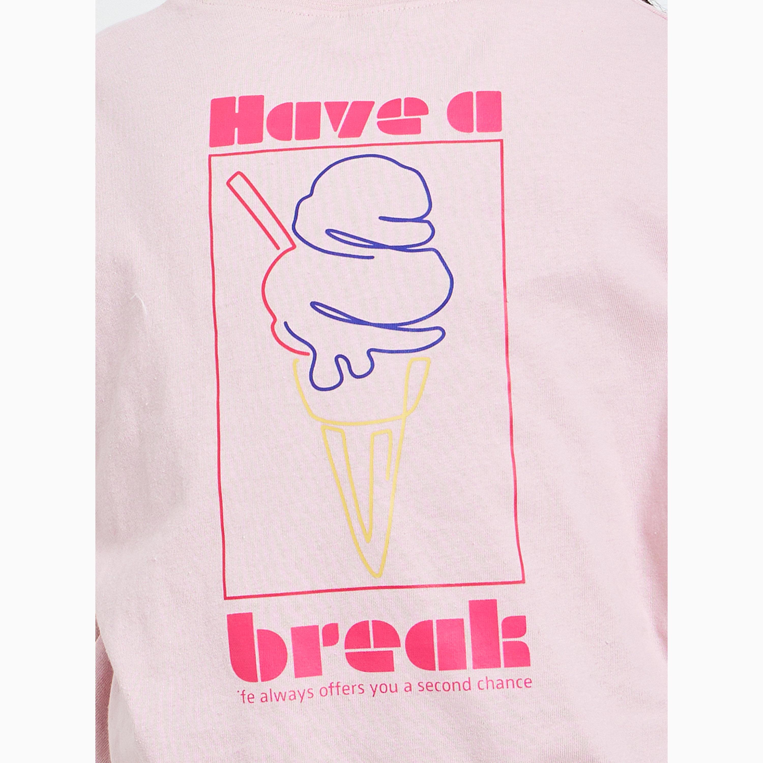 Take Two Girls Pink Cotton Graphic Print Oversized T-Shirt-girls-clothing-tshirts-image-4