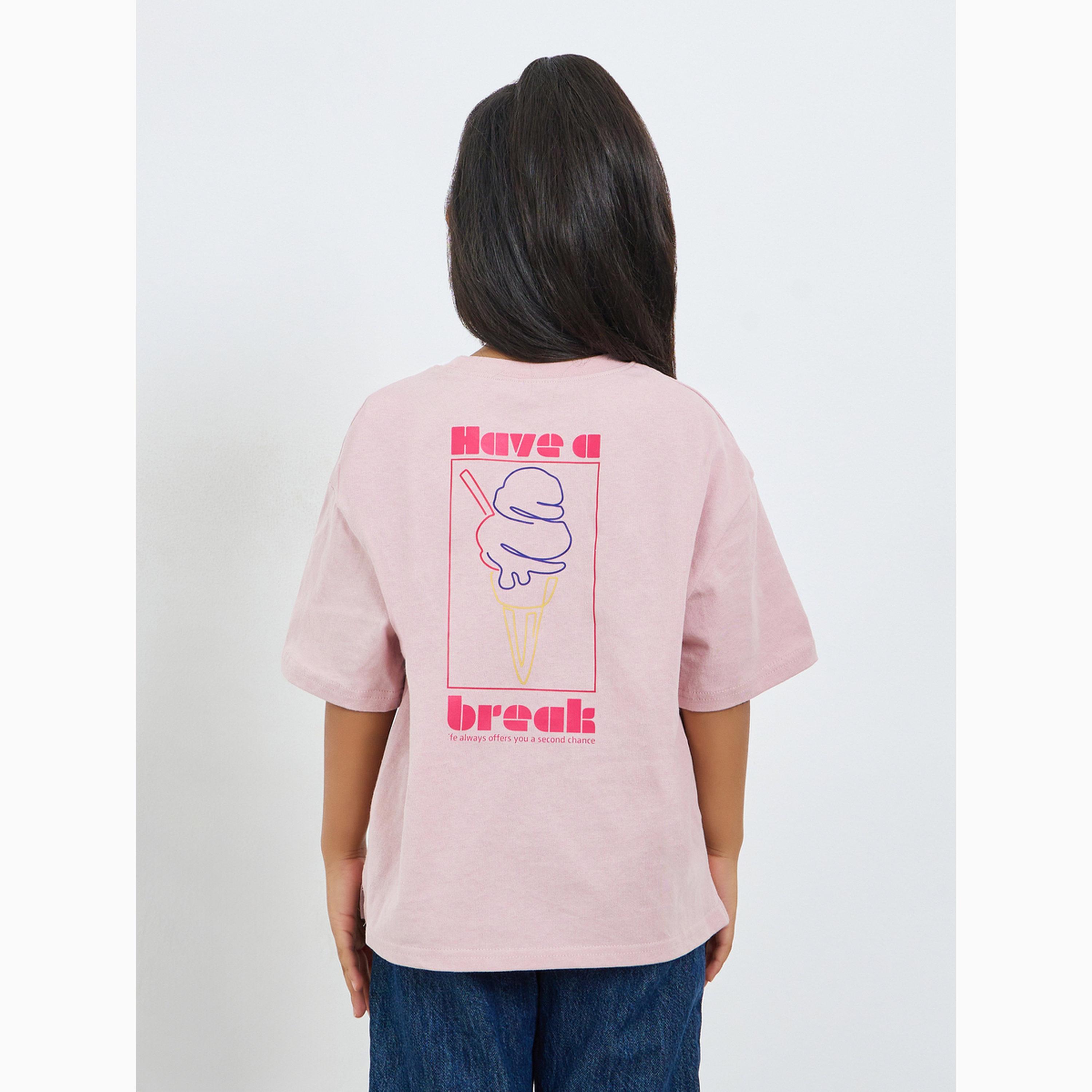 Take Two Girls Pink Cotton Graphic Print Oversized T-Shirt-girls-clothing-tshirts-image-5