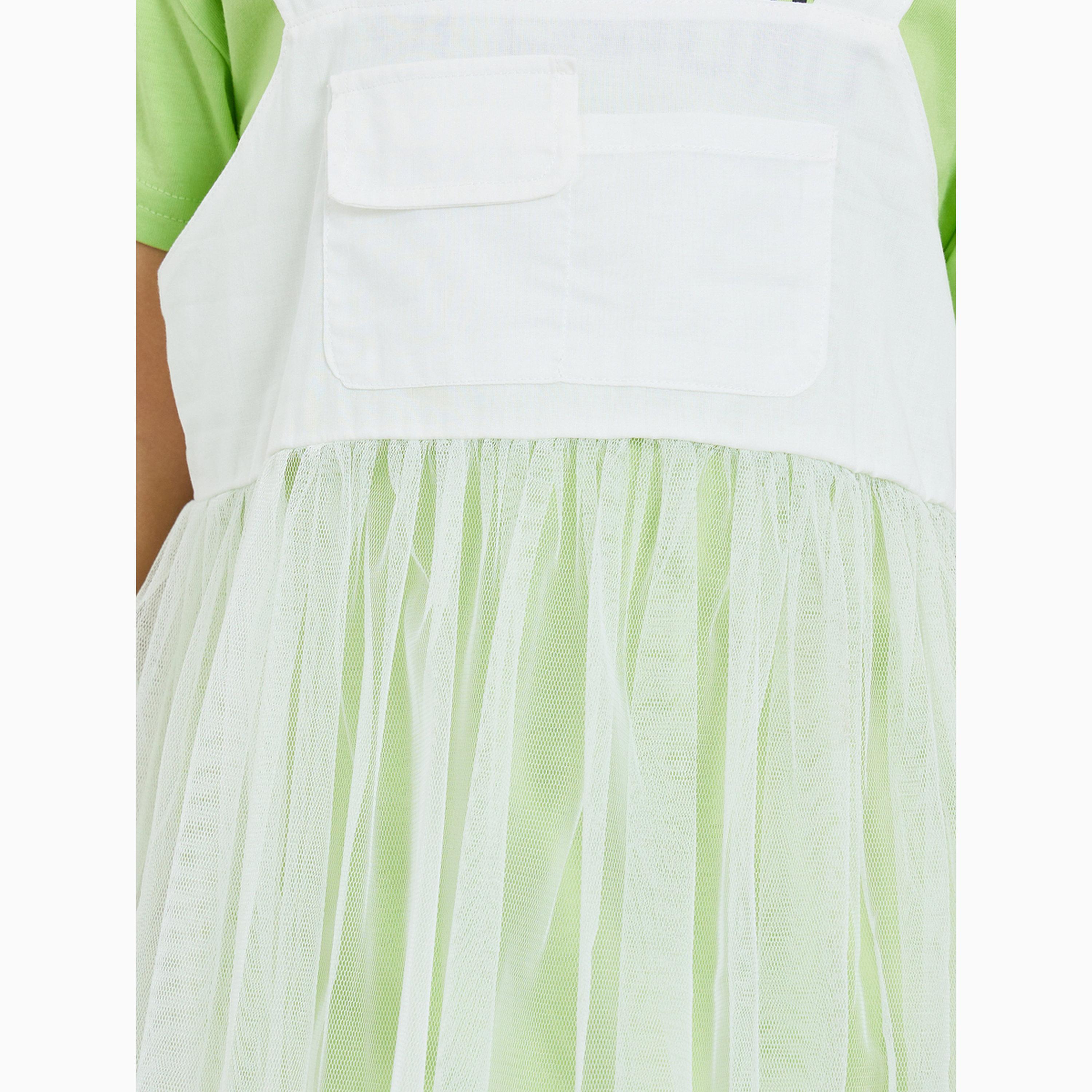 Take Two Girls Text Print Round Neck T-Shirt and Solid Mesh Cami Dress Set-girls-clothing-setsandcoords-image-4