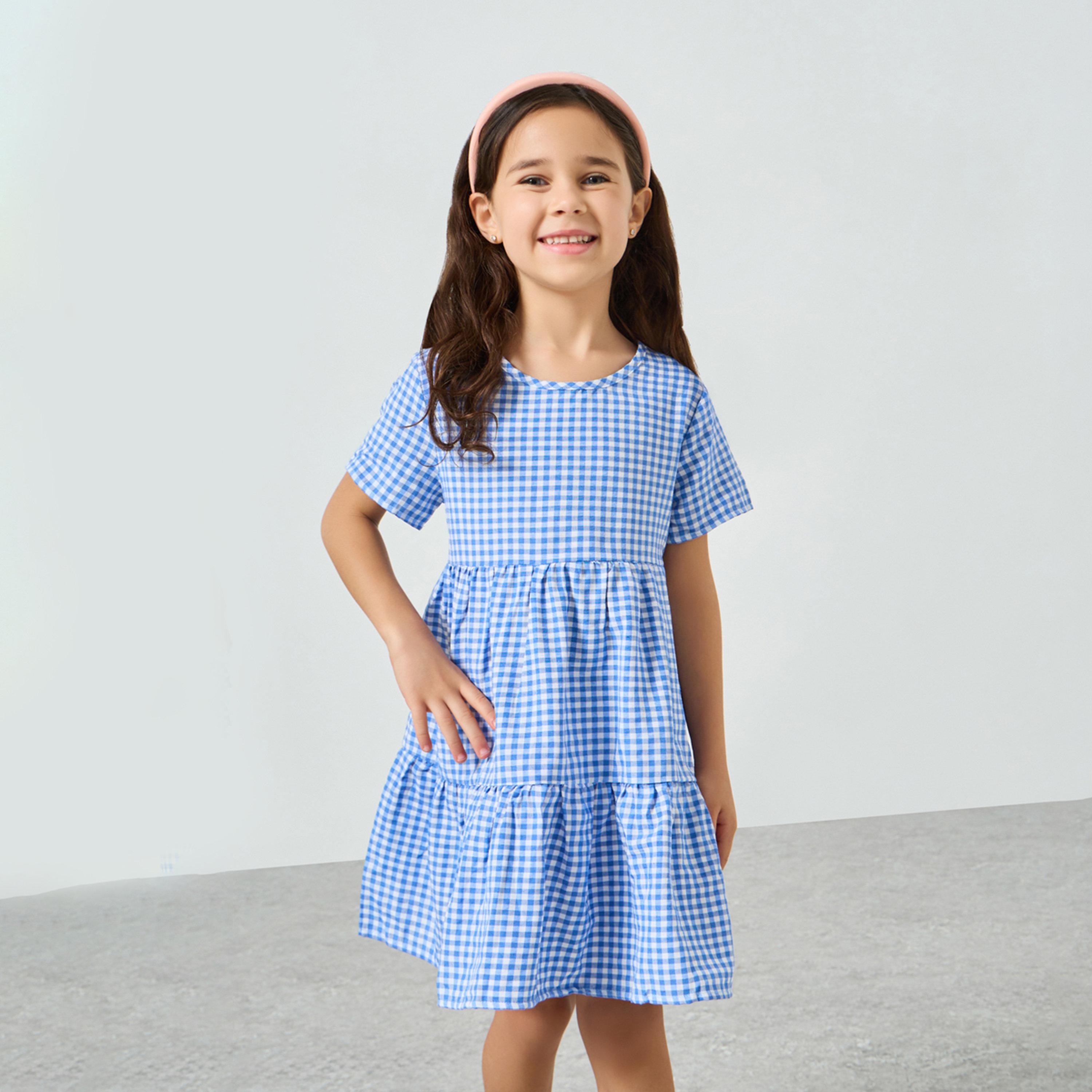 Take Two Girls Checked Short Sleeve Tiered Dress-girls-clothing-dressesandjumpsuits-image-1