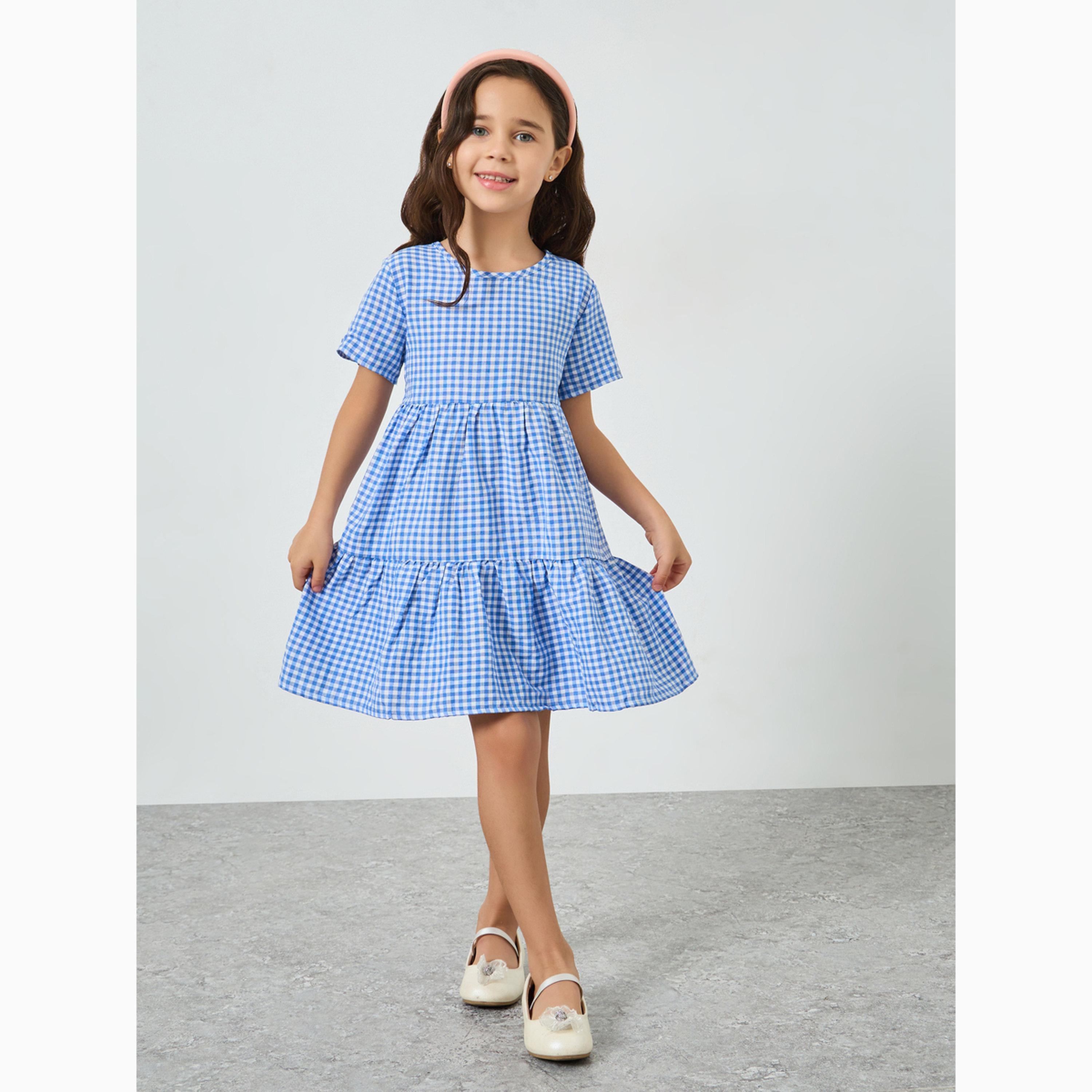 Take Two Girls Checked Short Sleeve Tiered Dress-girls-clothing-dressesandjumpsuits-image-2