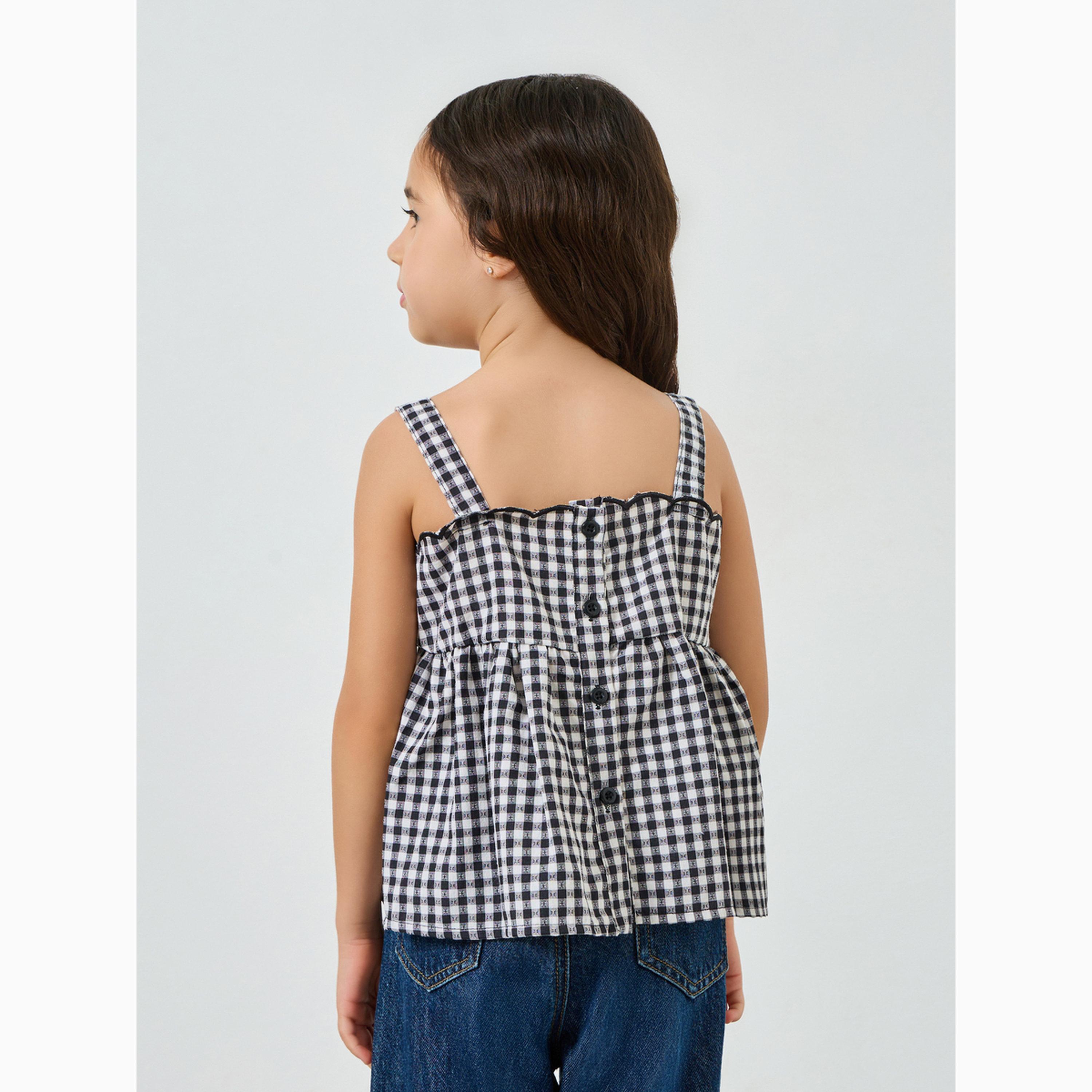 بلوزة بلا أكمام بياقة مربعة ونمط مربعات-girls-clothing-blousesandshirts-image-1