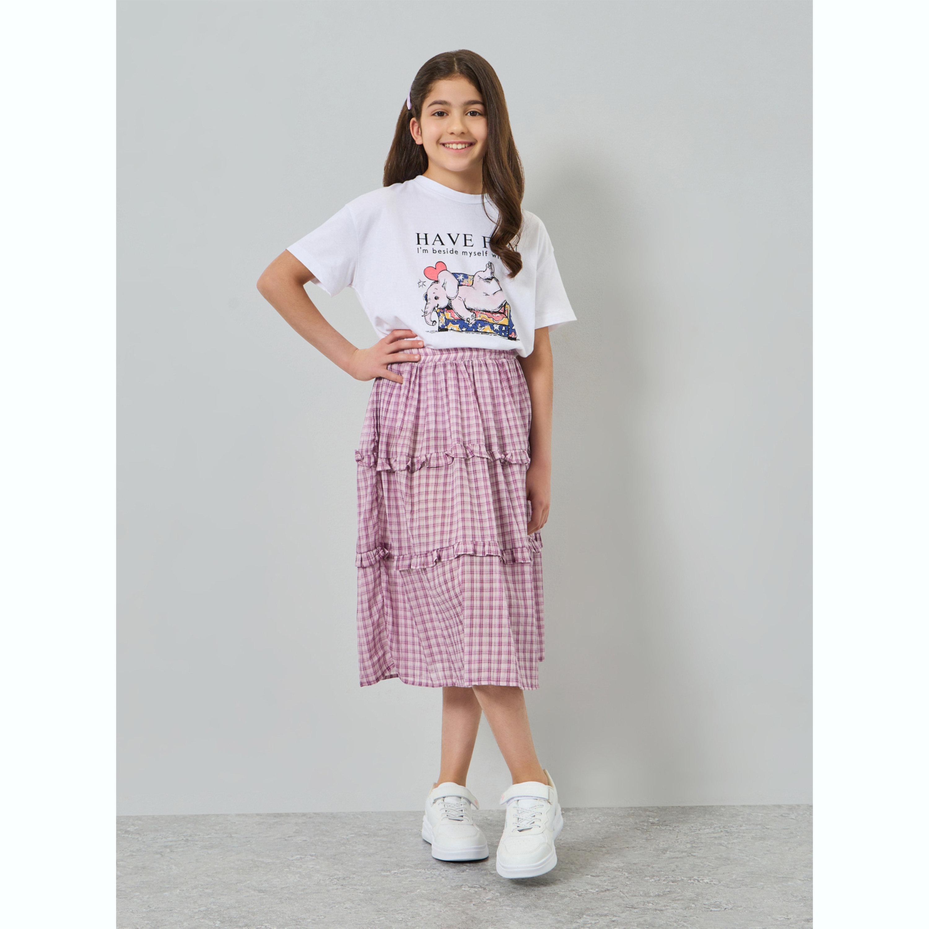 مجموعة من تنورة كاروهات بكشكش وتيشيرت مطبوع-girls-clothing-setsandcoords-image-1