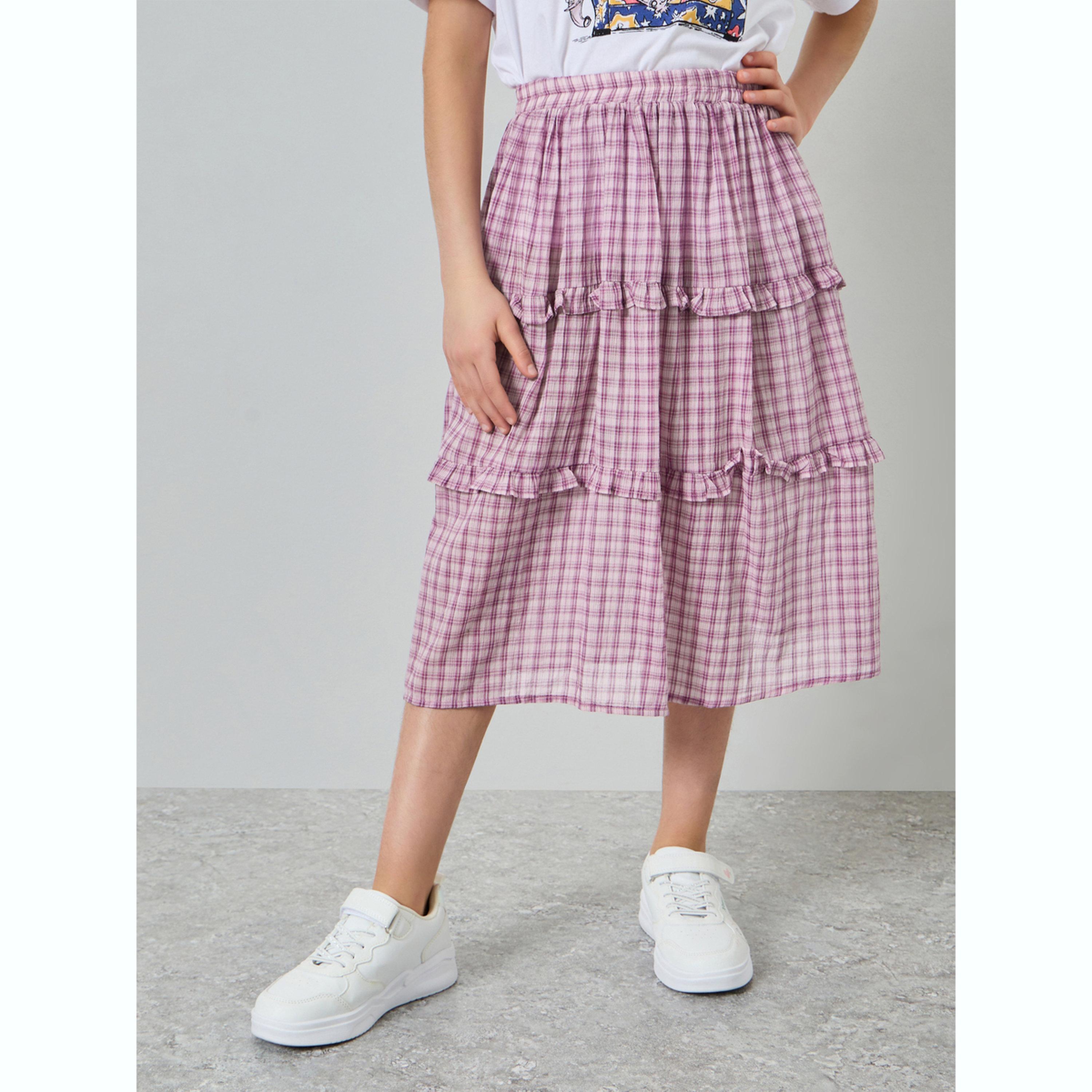 مجموعة من تنورة كاروهات بكشكش وتيشيرت مطبوع-girls-clothing-setsandcoords-image-4