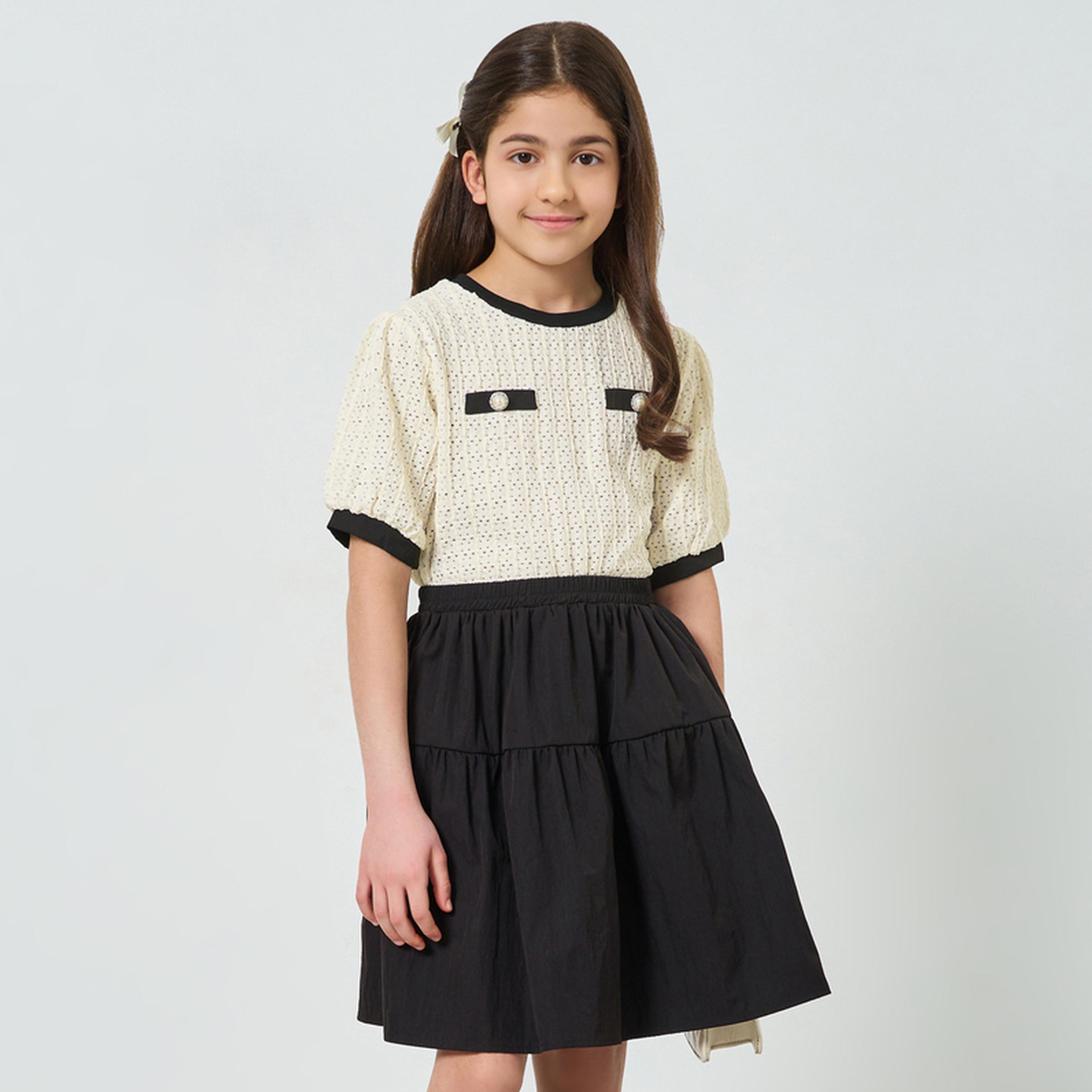 مجموعة من تنورة وبلوزة محبوكة بحواف متباينة-girls-clothing-setsandcoords-image-1