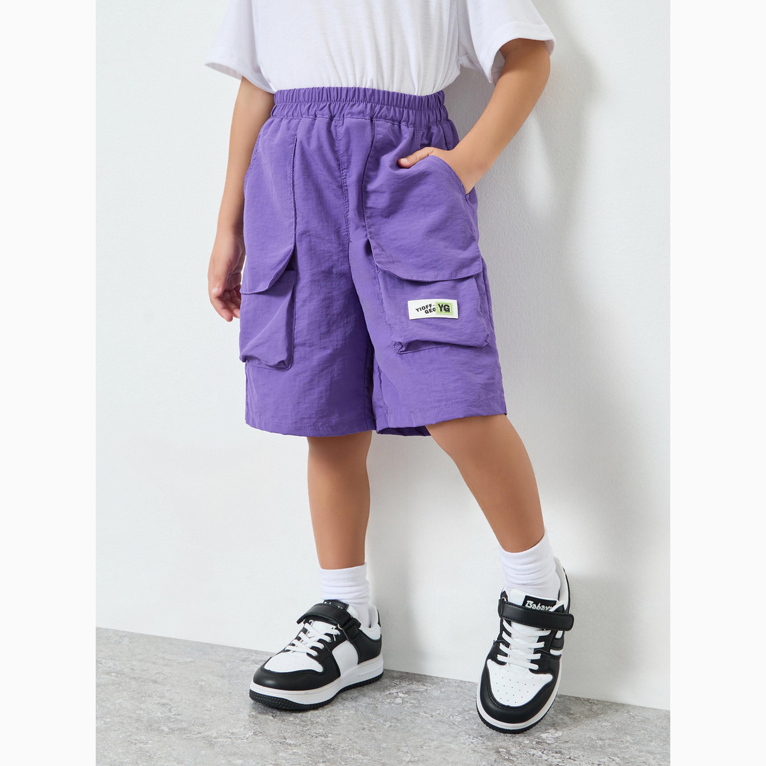 Take Two Boys Purple Elasticated Waistband Shorts-boys-clothing-bottoms-shorts-image-1