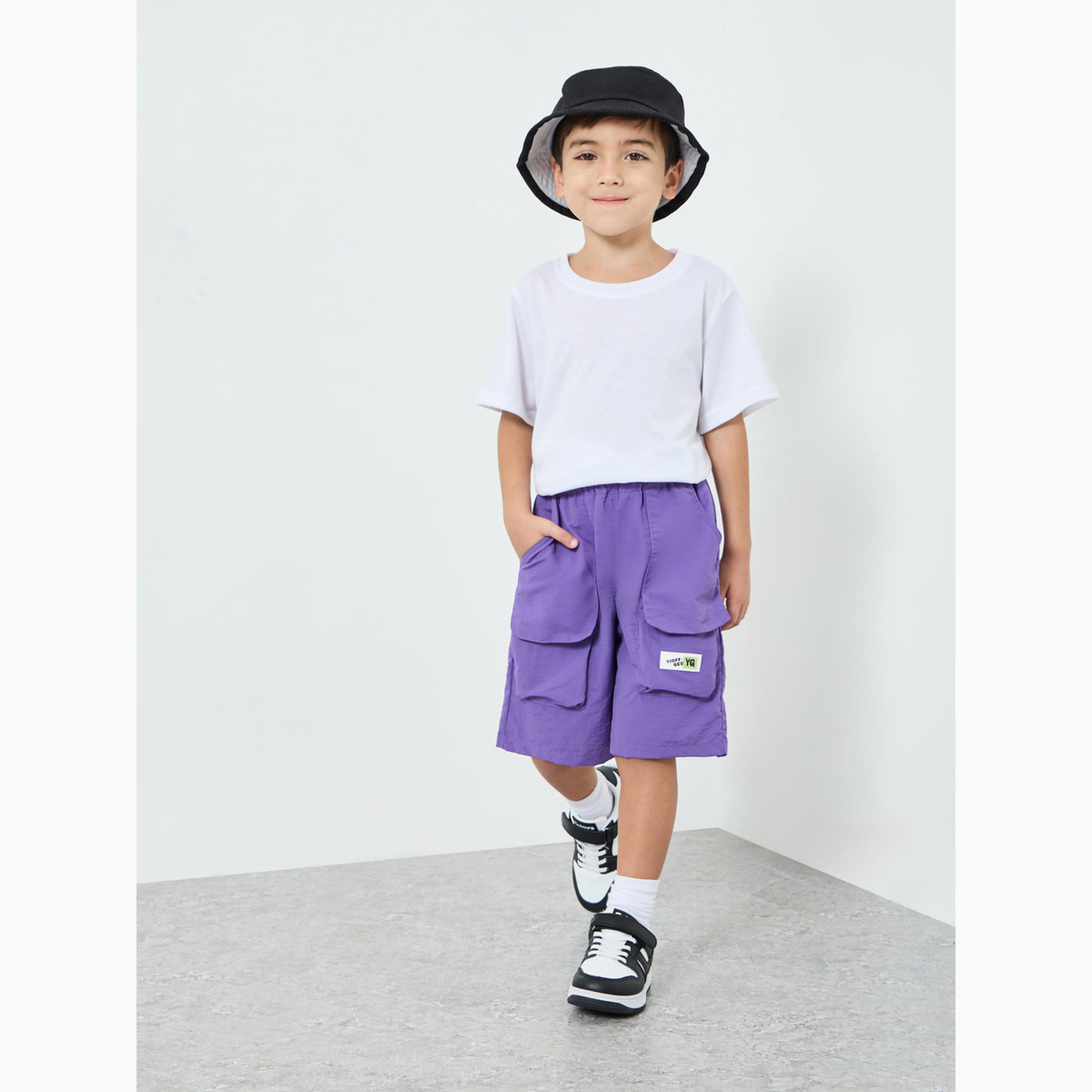 Take Two Boys Purple Elasticated Waistband Shorts-boys-clothing-bottoms-shorts-image-2