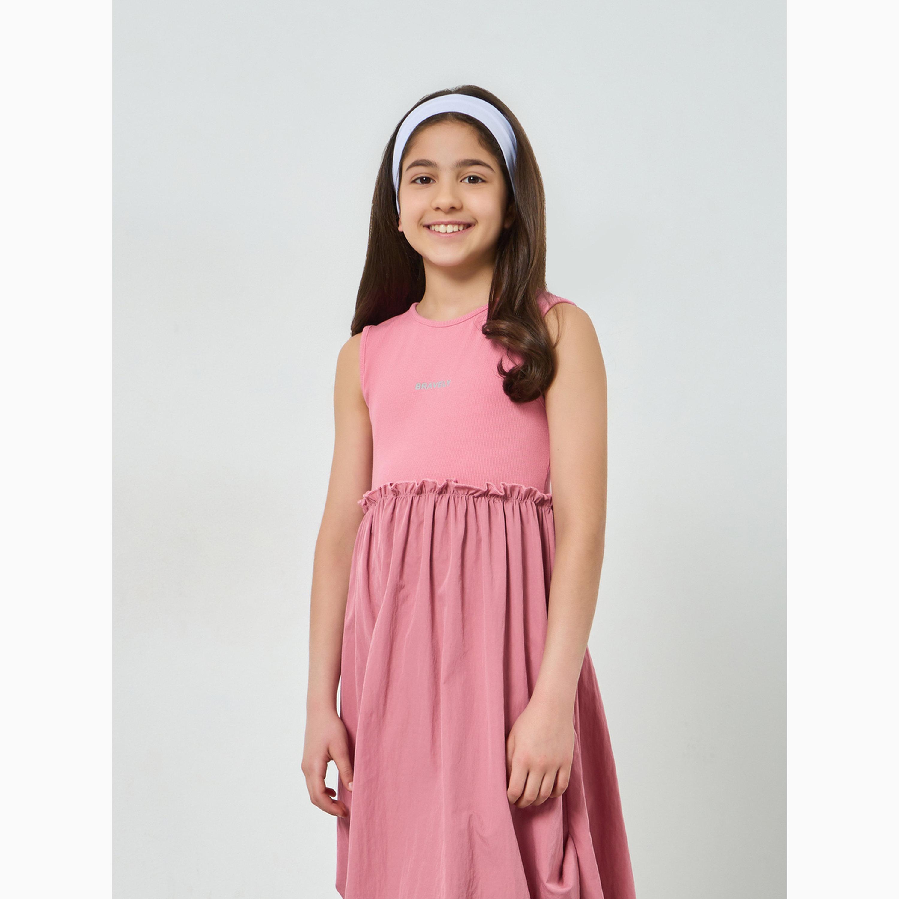 Take Two Girls Text Print Sleeveless Dress-girls-clothing-dressesandjumpsuits-image-2