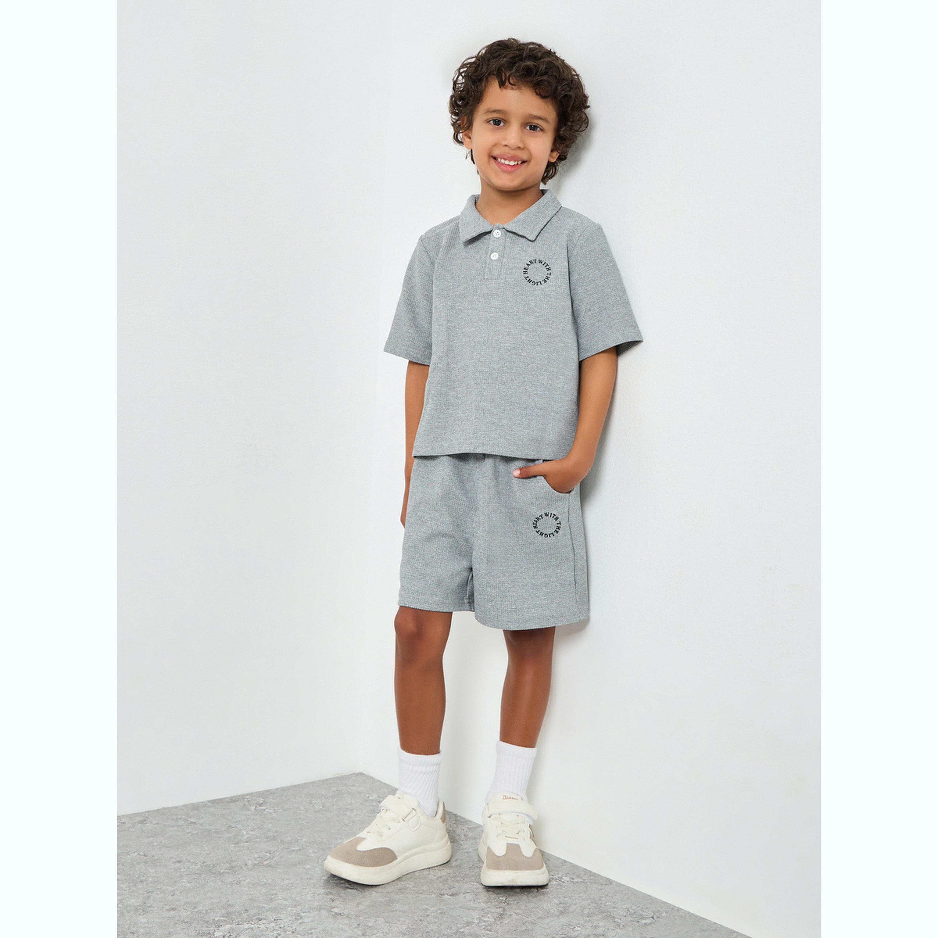 Take Two Boys Text Print Textured Polo and Shorts Set-boys-clothing-setsandcoords-image-2