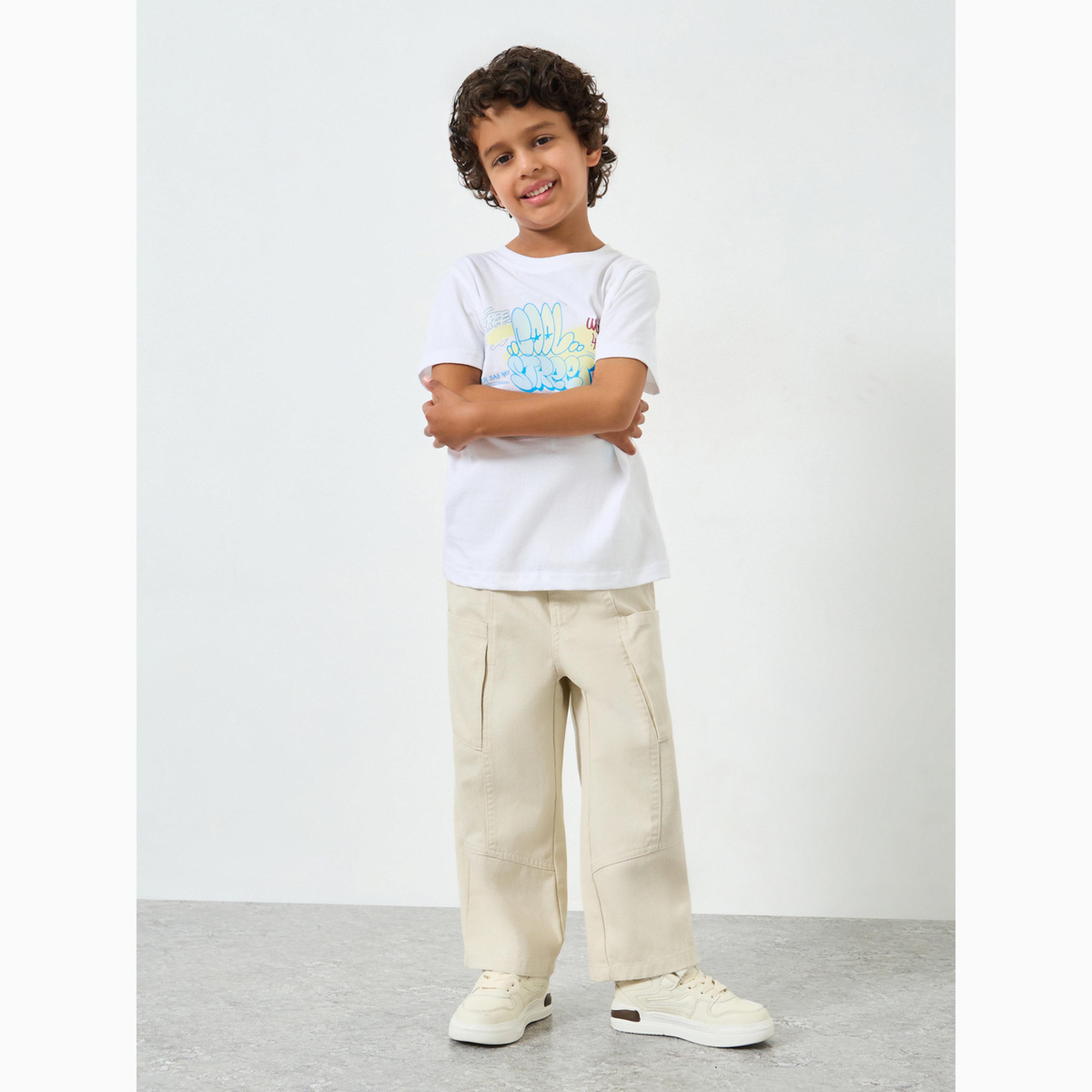 Take Two Boys Solid Elasticated Waistband Cargo Pants-boys-clothing-bottoms-joggersandtrackpants-image-2