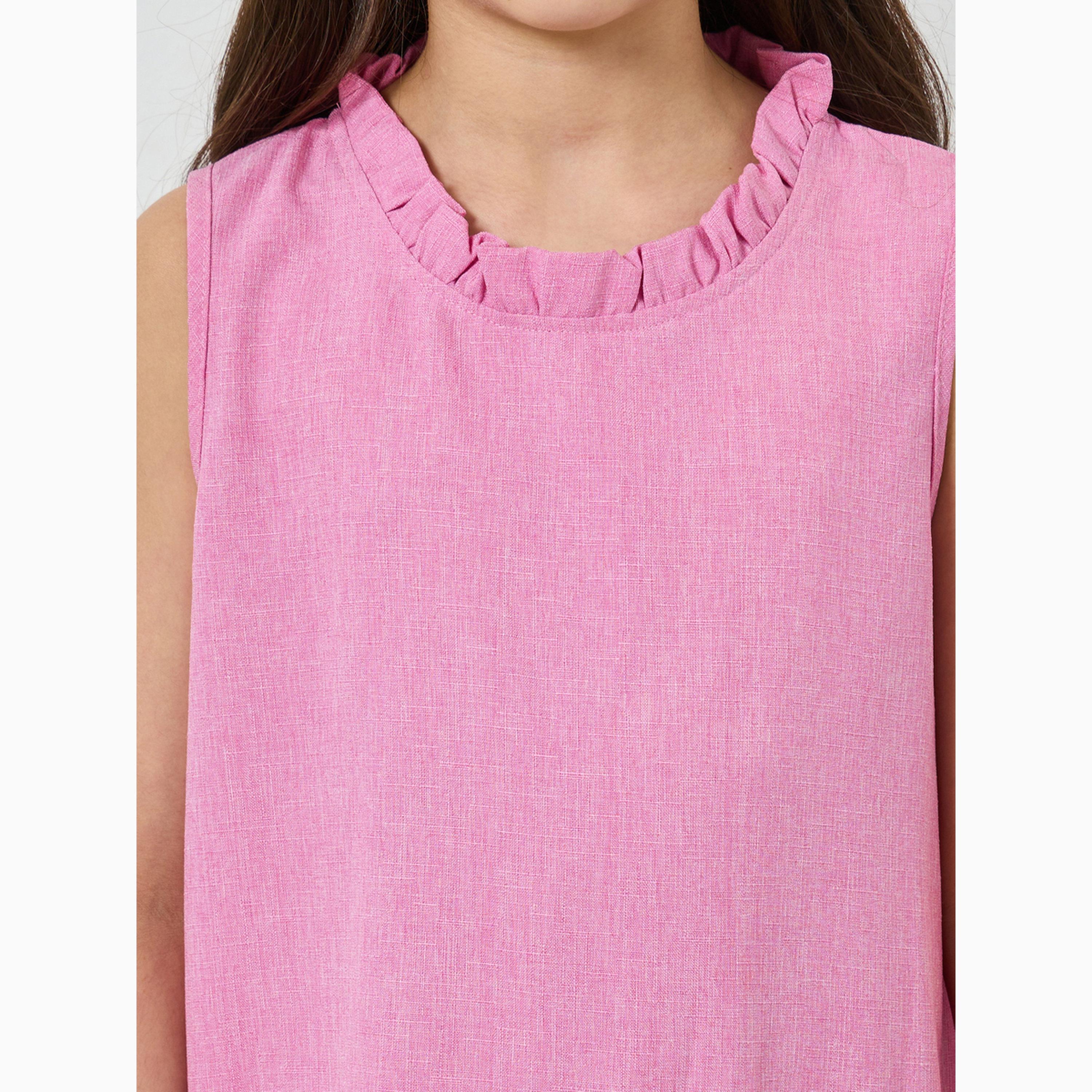 Take Two Girls Textured Sleeveless Ruffle Hem Dress-girls-clothing-dressesandjumpsuits-image-3