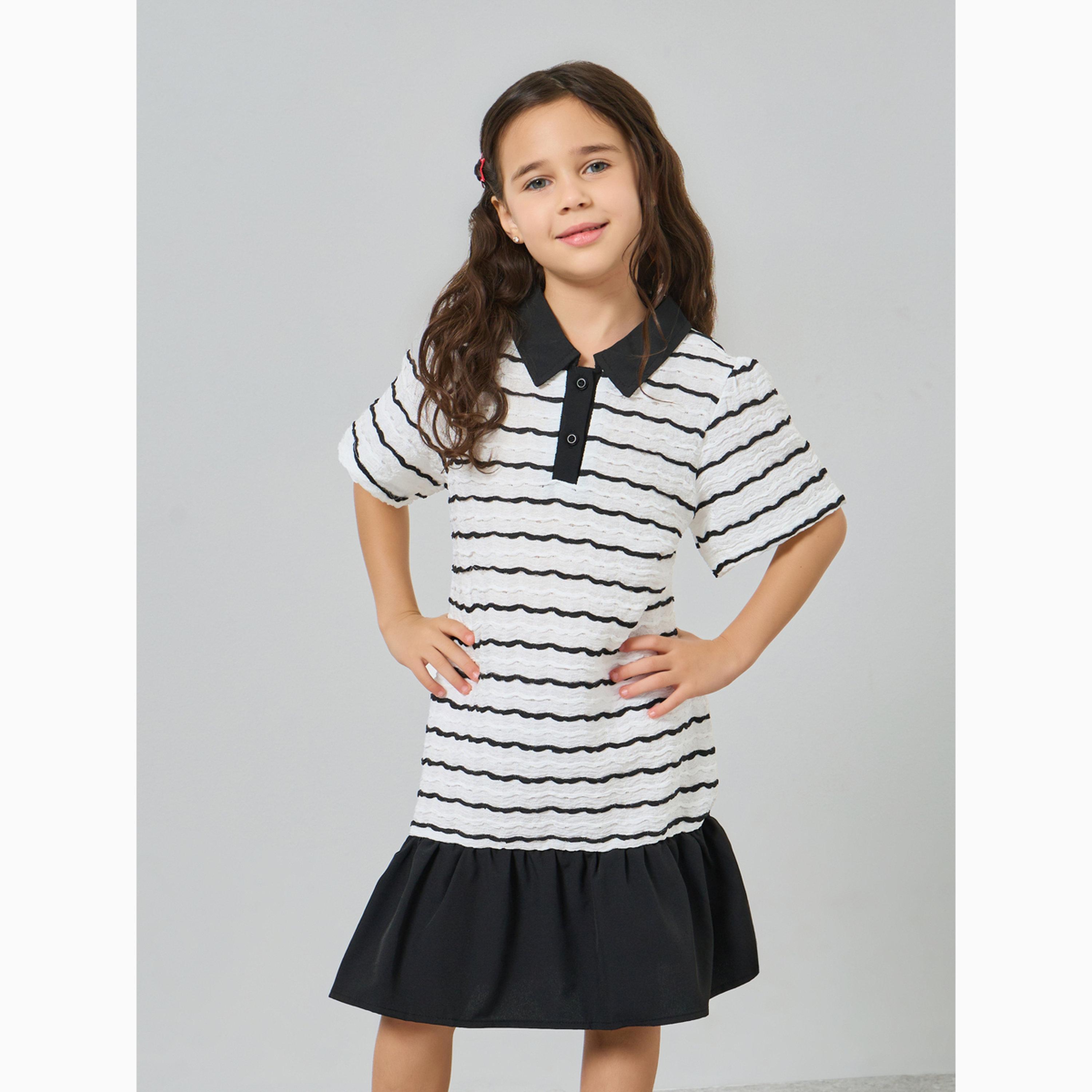 Take Two Girls Striped Collared Ruffle Hem Dress-girls-clothing-dressesandjumpsuits-image-1