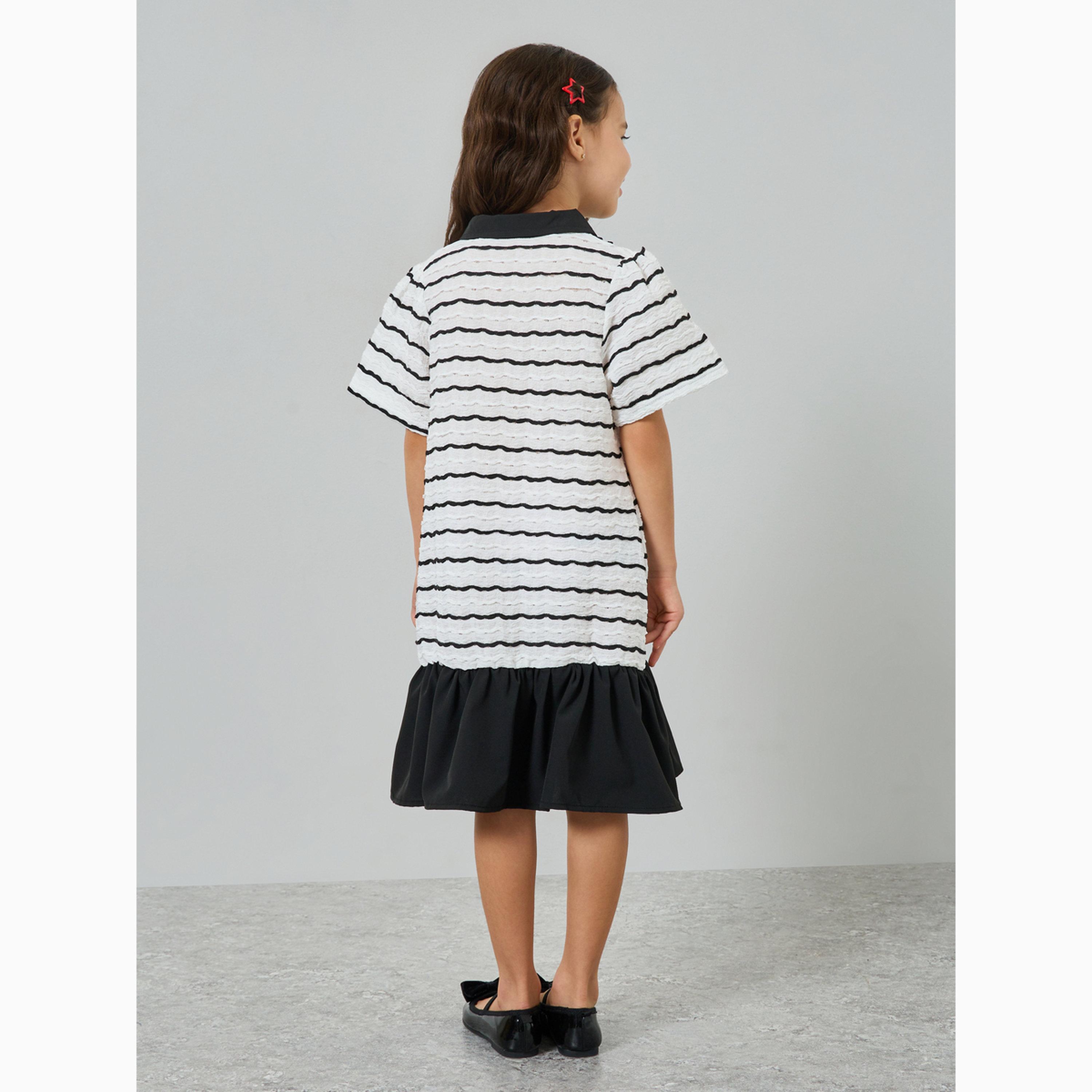 فستان مخطط بياقة وحافة كشكش-girls-clothing-dressesandjumpsuits-image-4