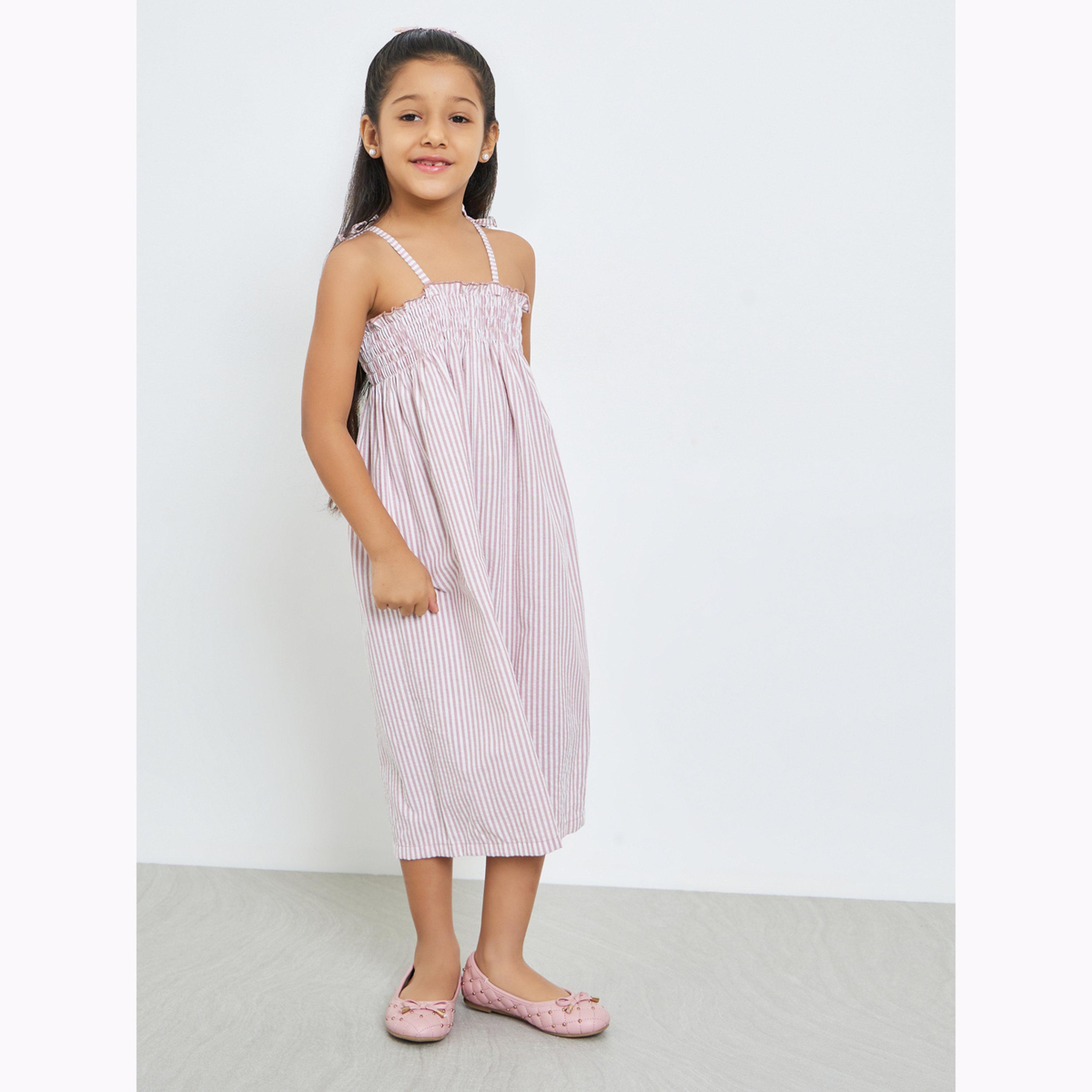 جمبسوت للبنات بأرجل واسعة وتفاصيل مزمومة ومخطط-girls-clothing-dressesandjumpsuits-image-2