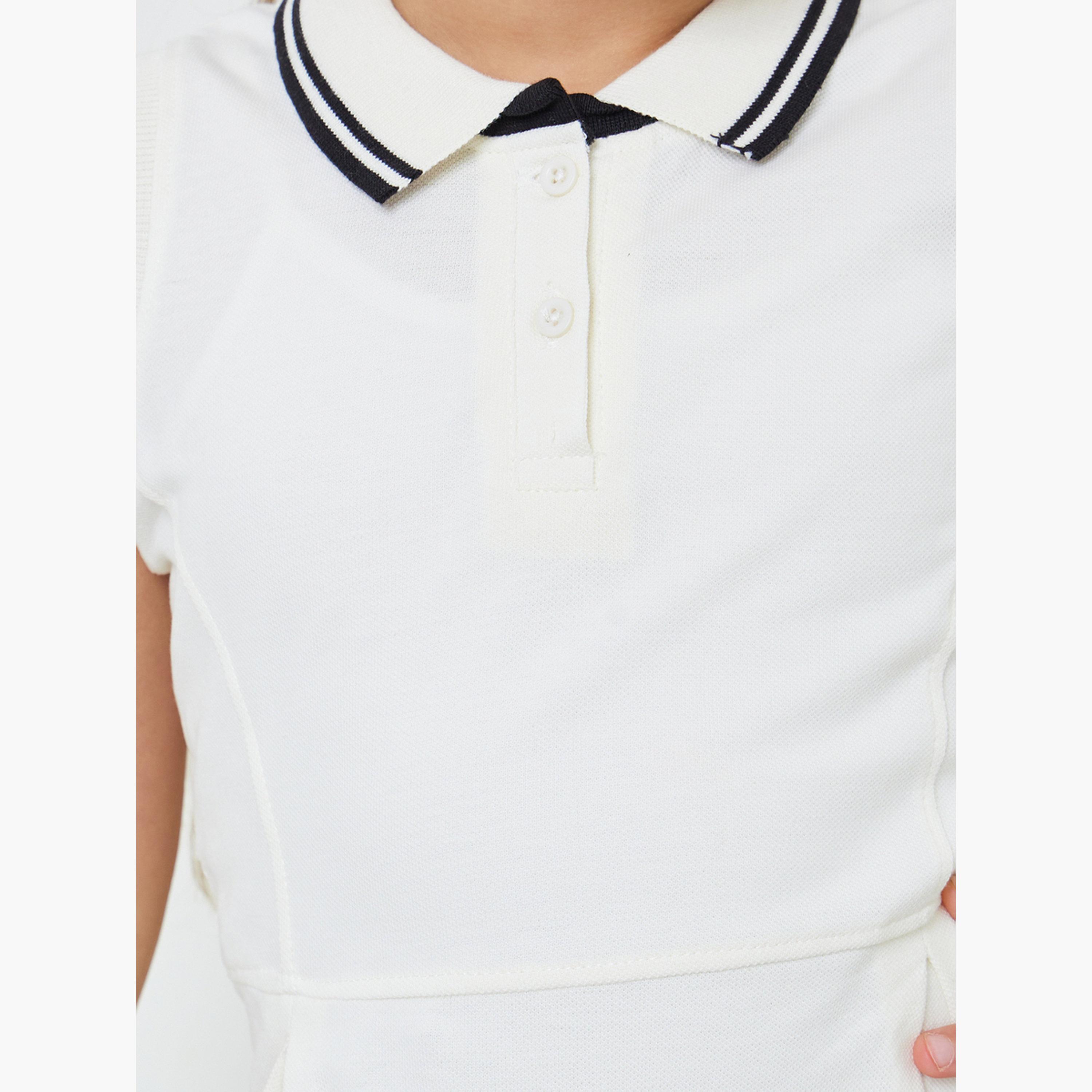 ستايلي - فستان تيشيرت بولو أبيض للبنات بتفاصيل أنيقة-girls-clothing-dressesandjumpsuits-image-4