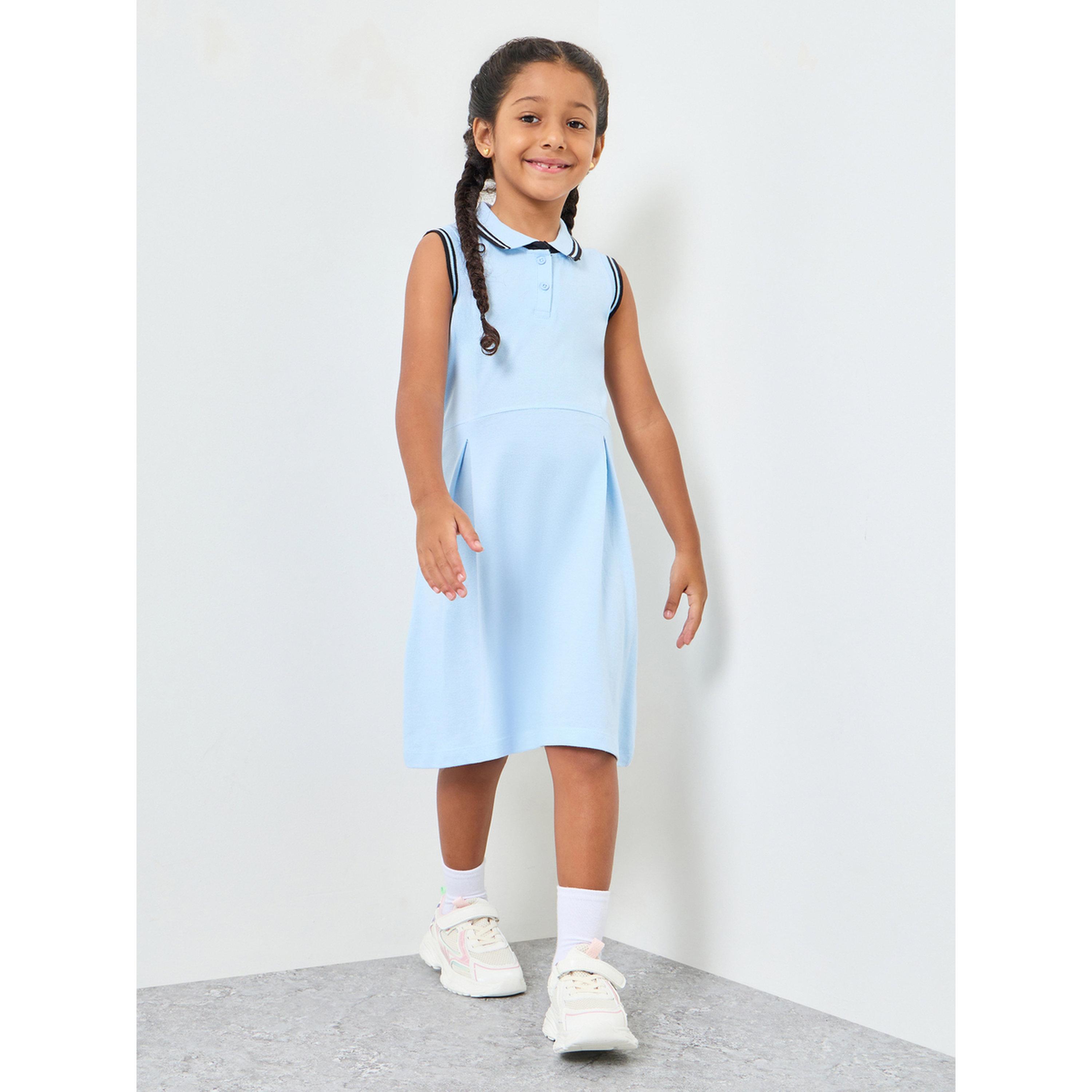 فستان تيشيرت بولو بتفاصيل حواف للبنات-girls-clothing-dressesandjumpsuits-image-2