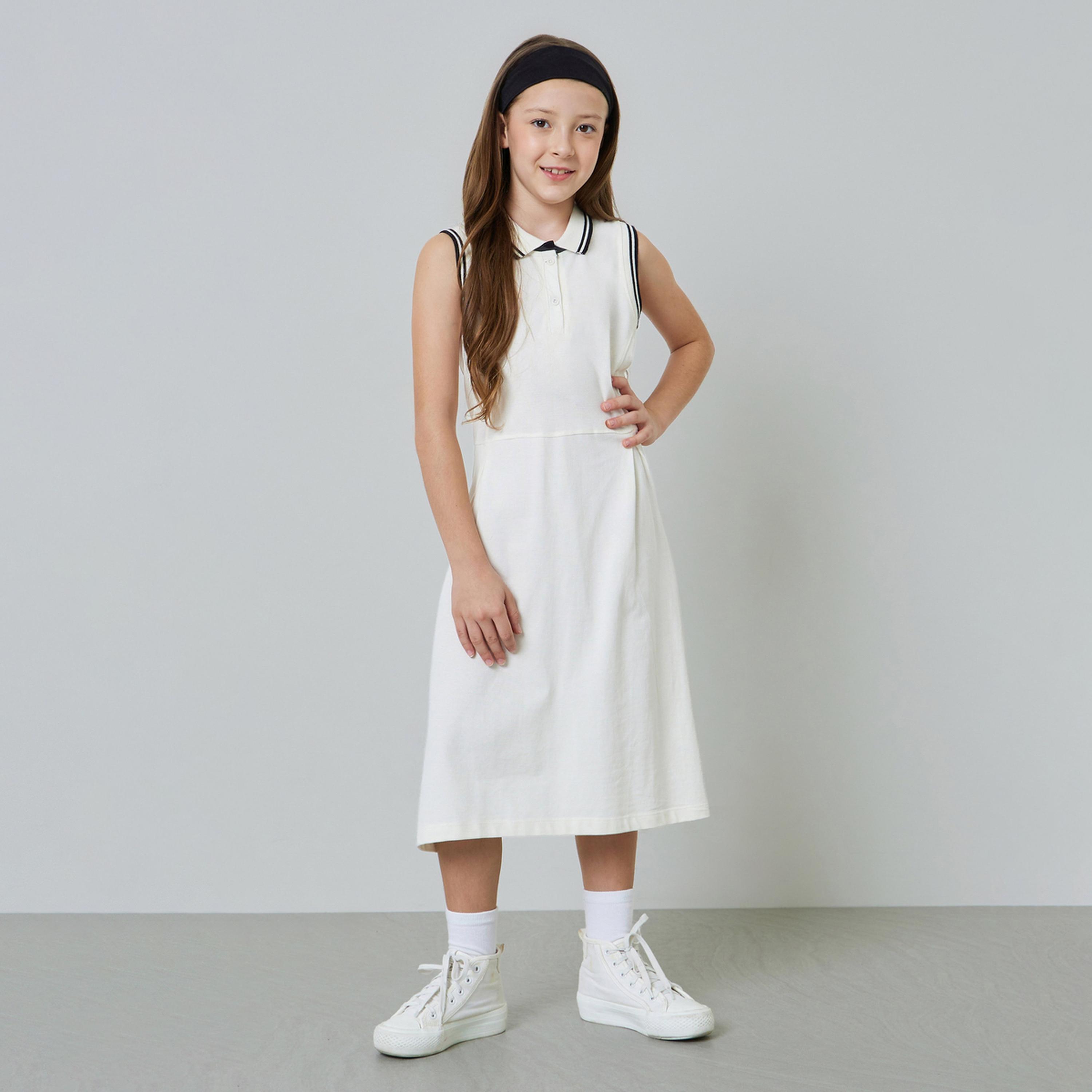فستان بولو دون أكمام بأطراف مضلعة مُتباينة للبنات-girls-clothing-dressesandjumpsuits-image-1