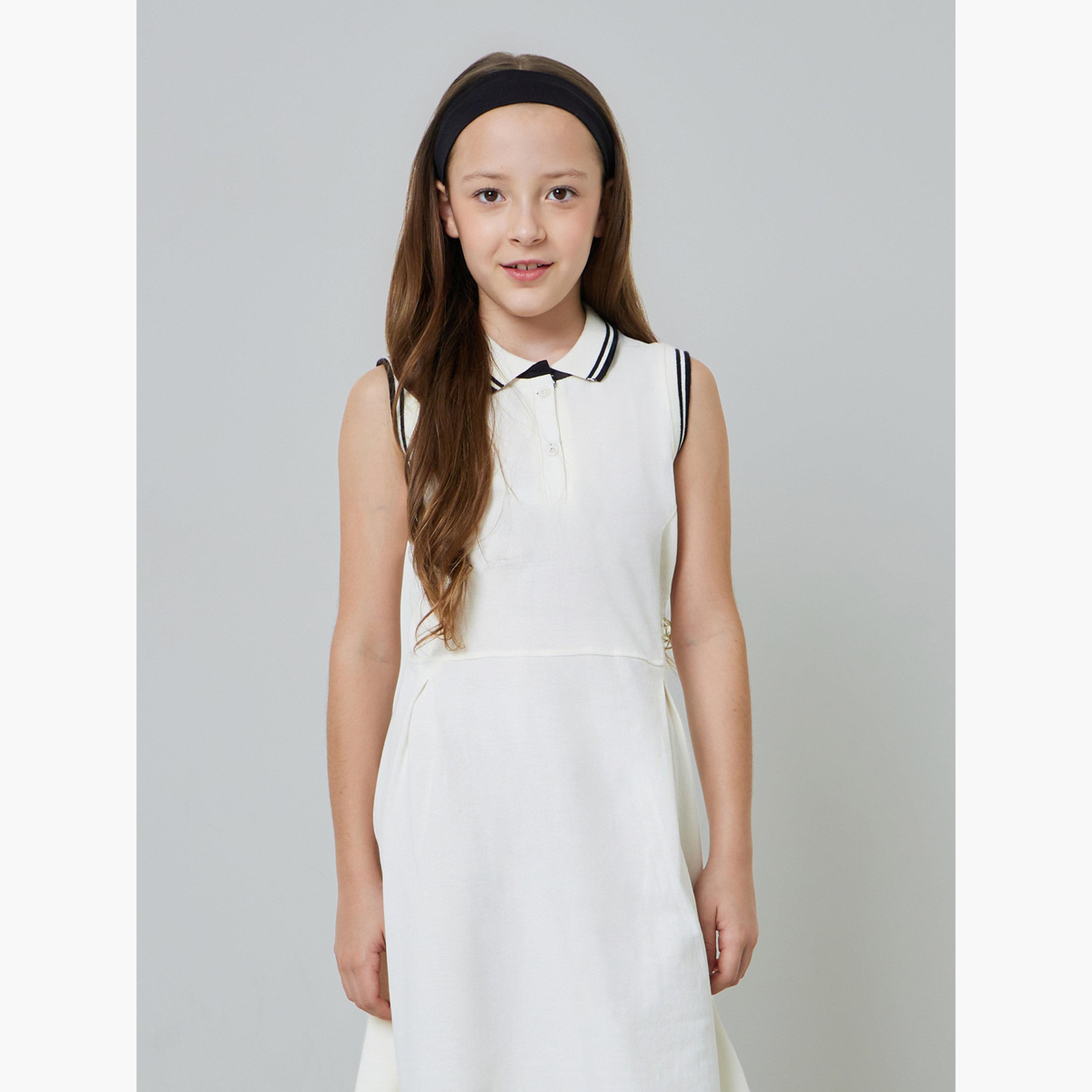 فستان بولو دون أكمام بأطراف مضلعة مُتباينة للبنات-girls-clothing-dressesandjumpsuits-image-2