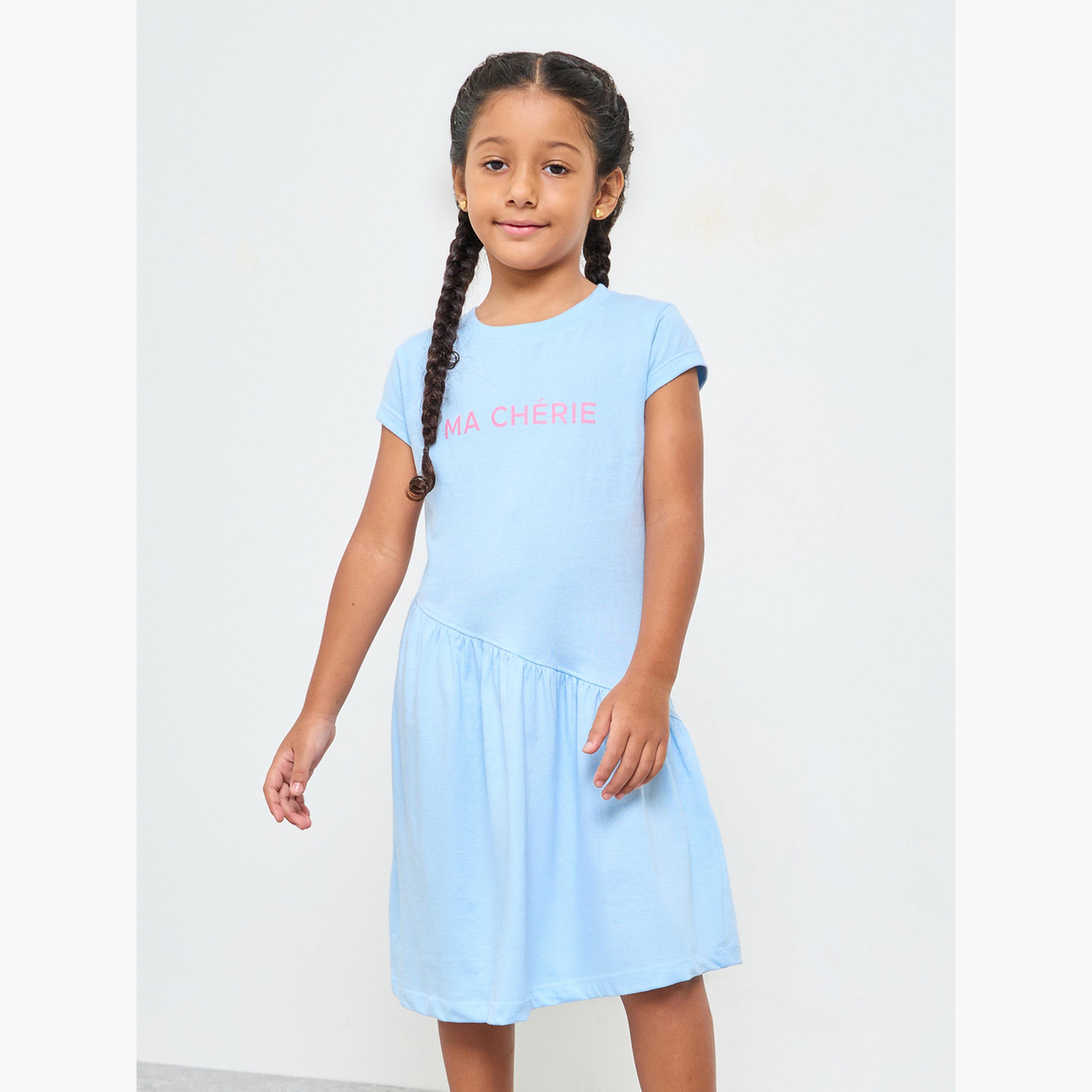 Styli Girls Light Blue Round Neck Cotton T-Shirt Dress-girls-clothing-dressesandjumpsuits-image-1