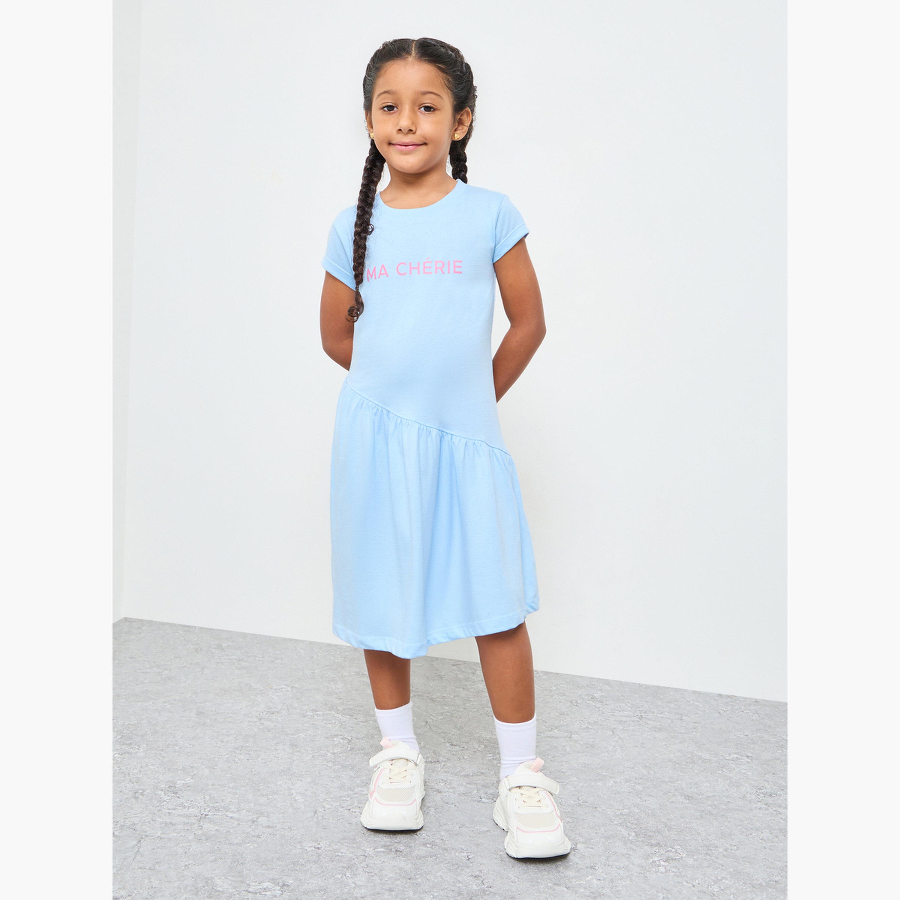Styli Girls Light Blue Round Neck Cotton T-Shirt Dress-girls-clothing-dressesandjumpsuits-image-2
