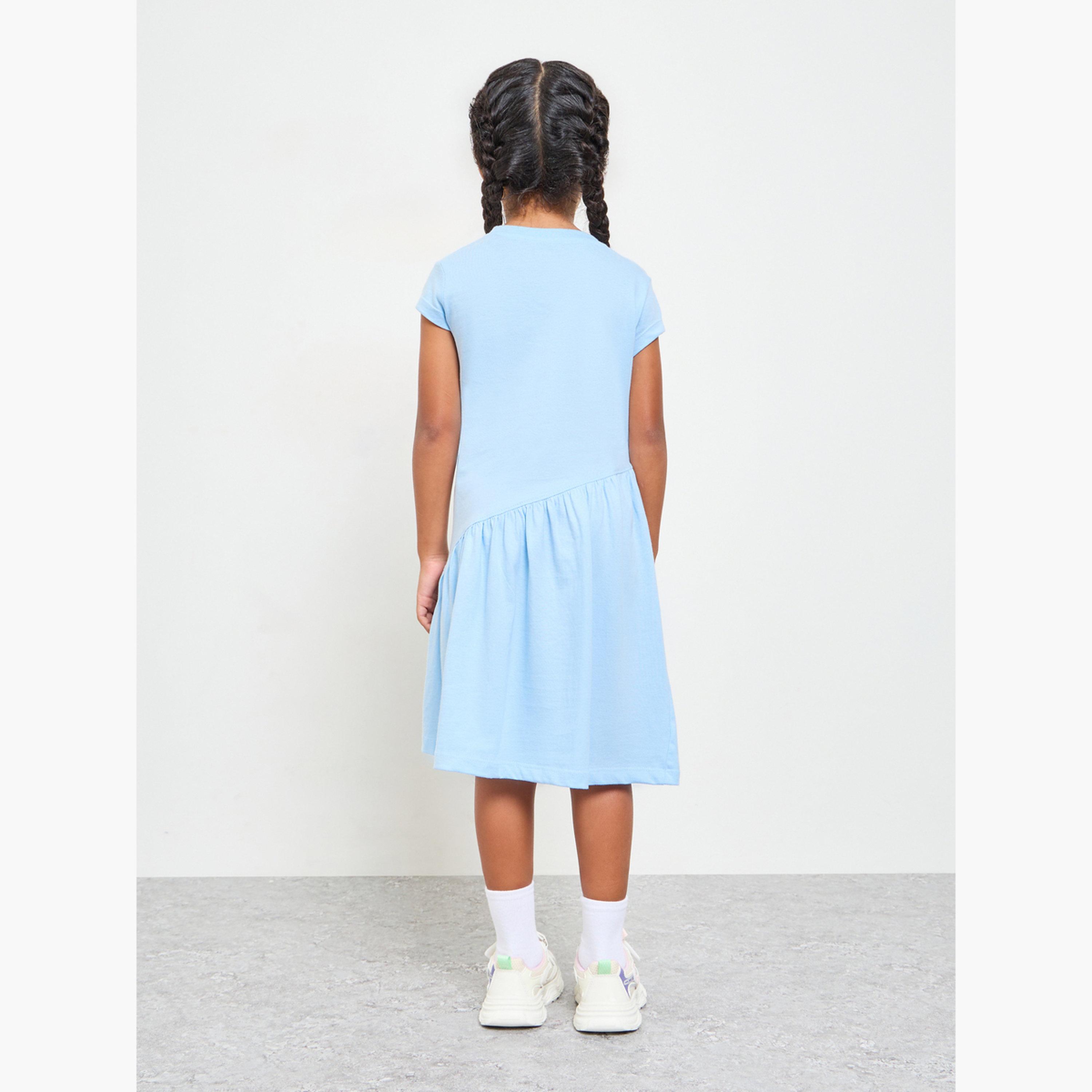 Styli Girls Light Blue Round Neck Cotton T-Shirt Dress-girls-clothing-dressesandjumpsuits-image-3