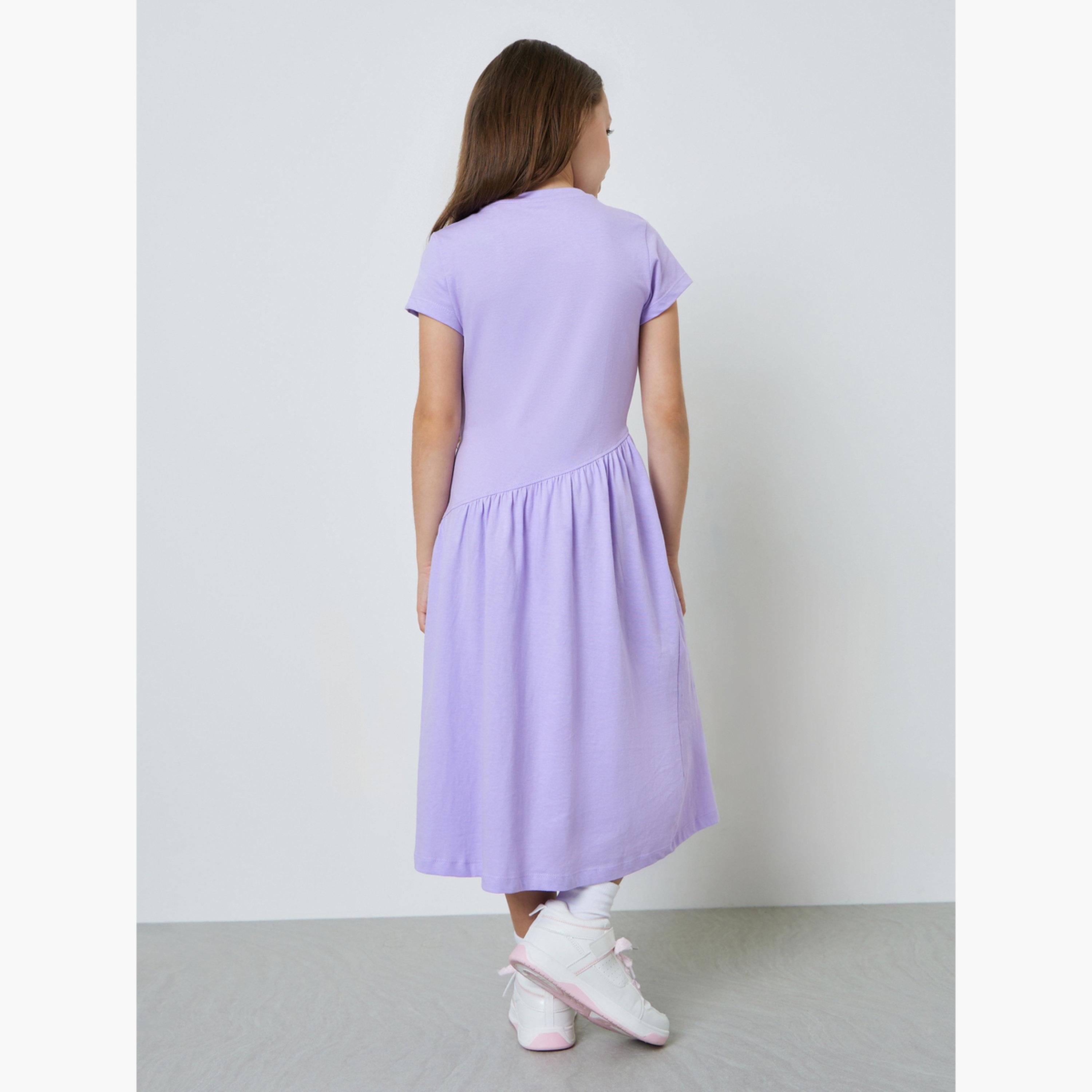 فستان تيشيرت قطن بياقة دائرية وأكمام قصيرة-girls-clothing-dressesandjumpsuits-image-3