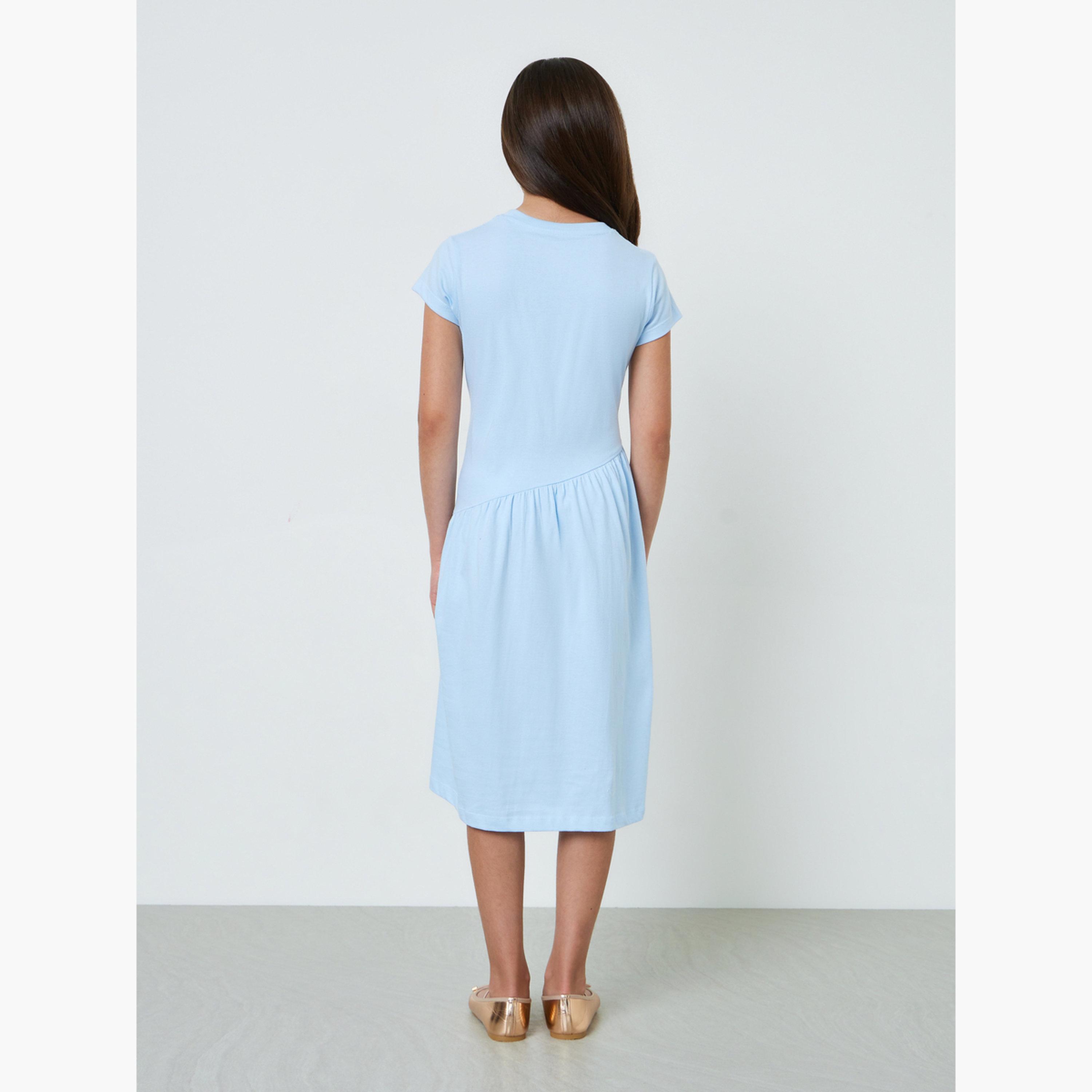 فستان تيشيرت قطن بياقة دائرية وأكمام قصيرة-girls-clothing-dressesandjumpsuits-image-3
