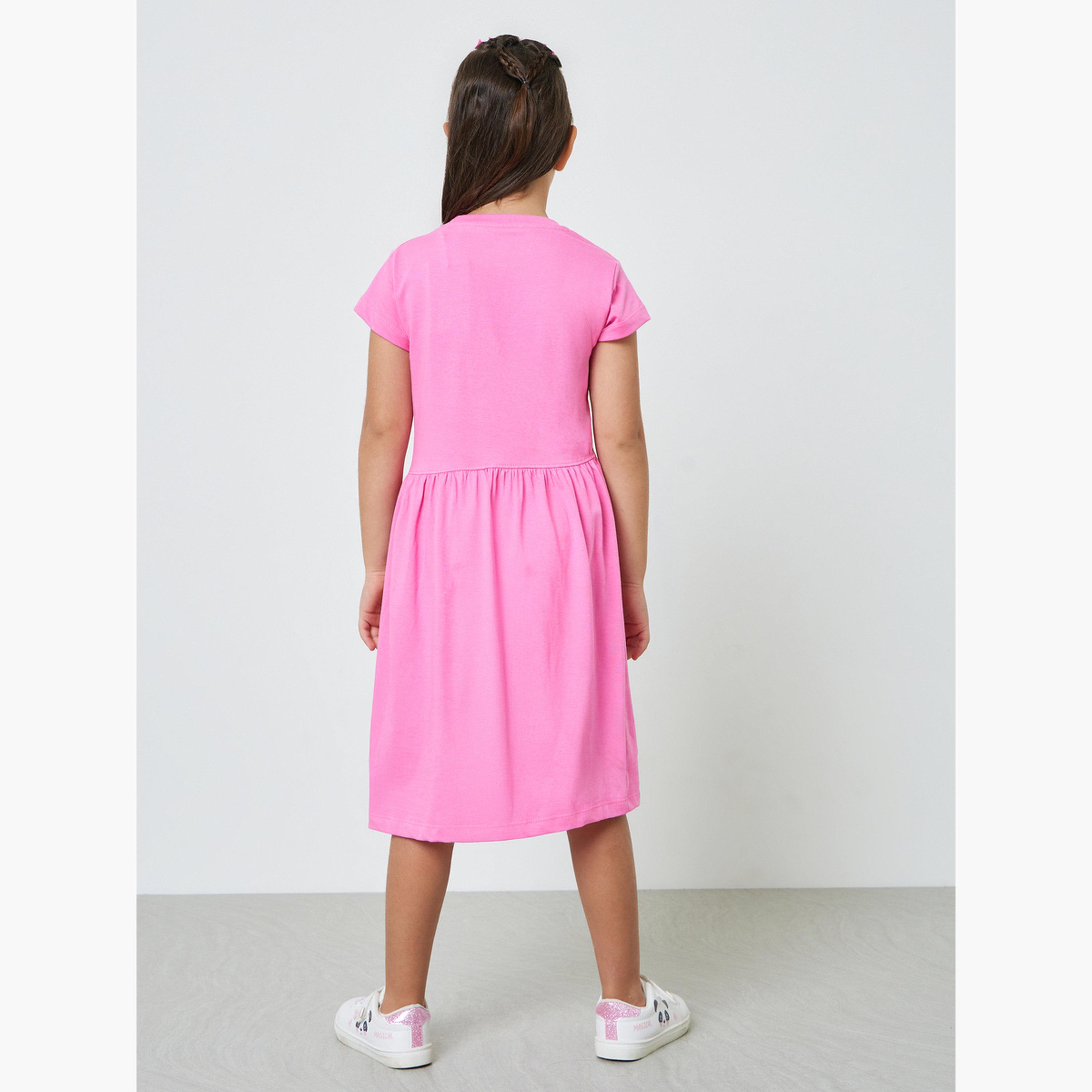 Styli Girls Text Print Round Neck T-Shirt Dress-girls-clothing-dressesandjumpsuits-image-3