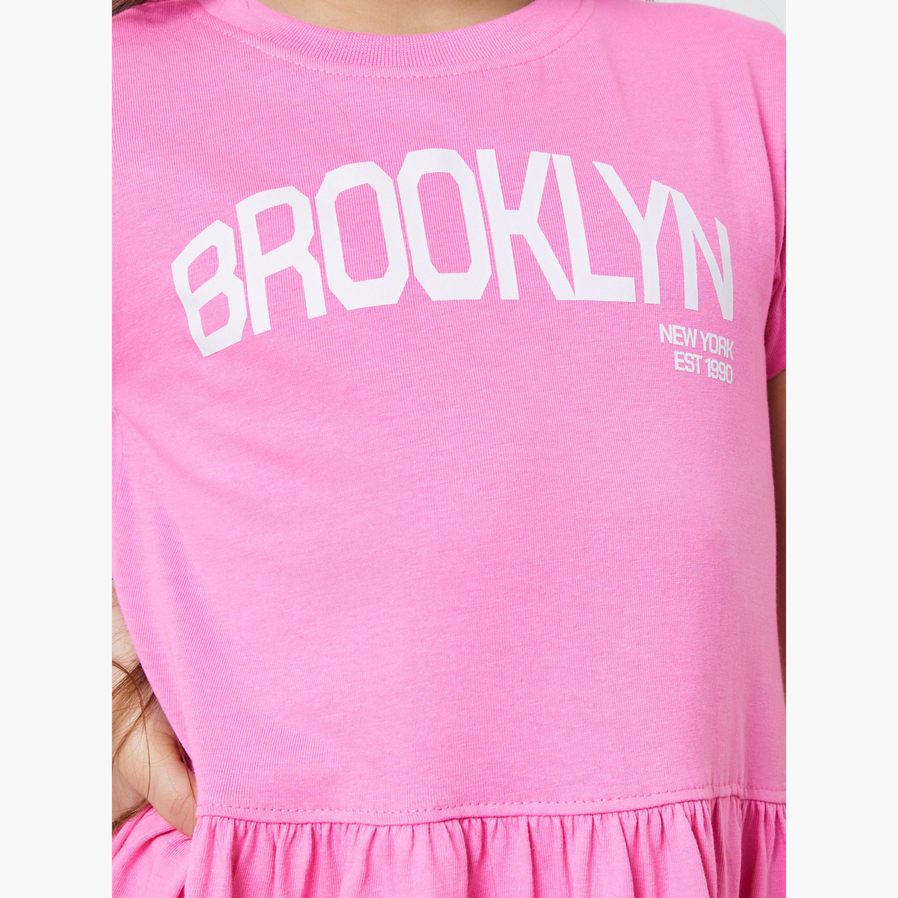 Styli Girls Text Print Round Neck T-Shirt Dress-girls-clothing-dressesandjumpsuits-image-4
