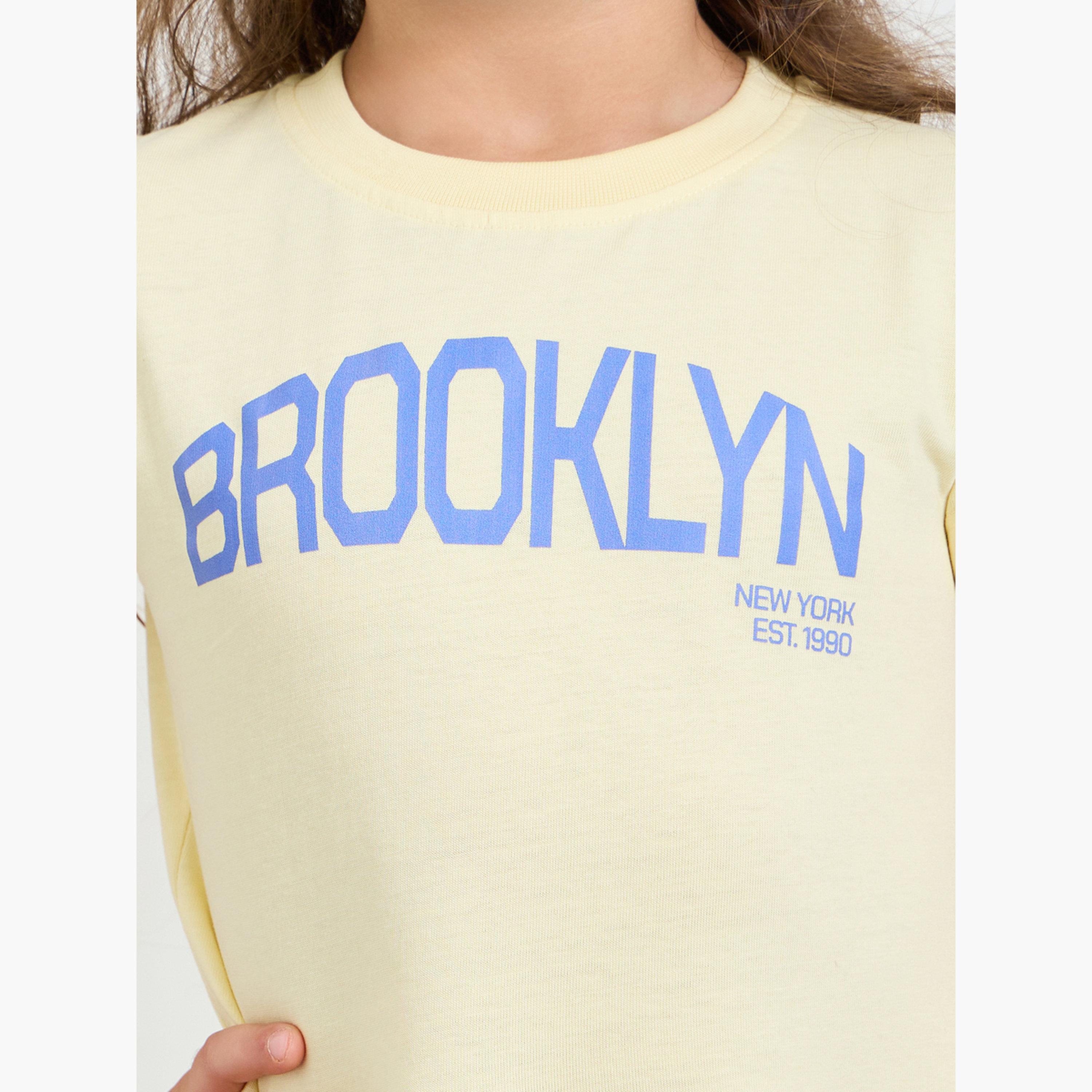 فستان تيشيرت بياقة دائرية وطبعة كتابة للبنات-girls-clothing-dressesandjumpsuits-image-4