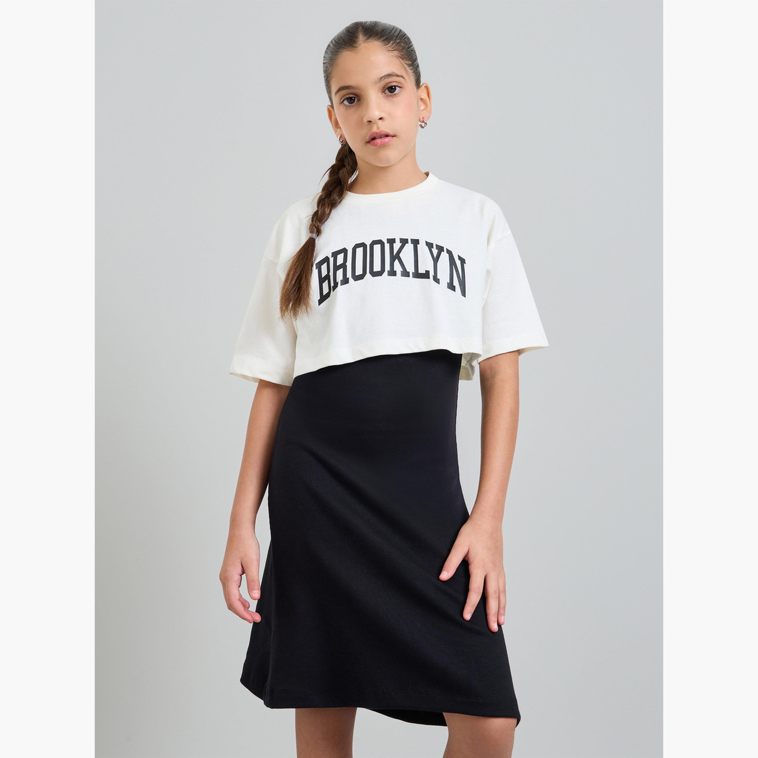 مجموعة من تيشيرت جيرسي وفستان مضلع للبنات-girls-clothing-setsandcoords-image-1