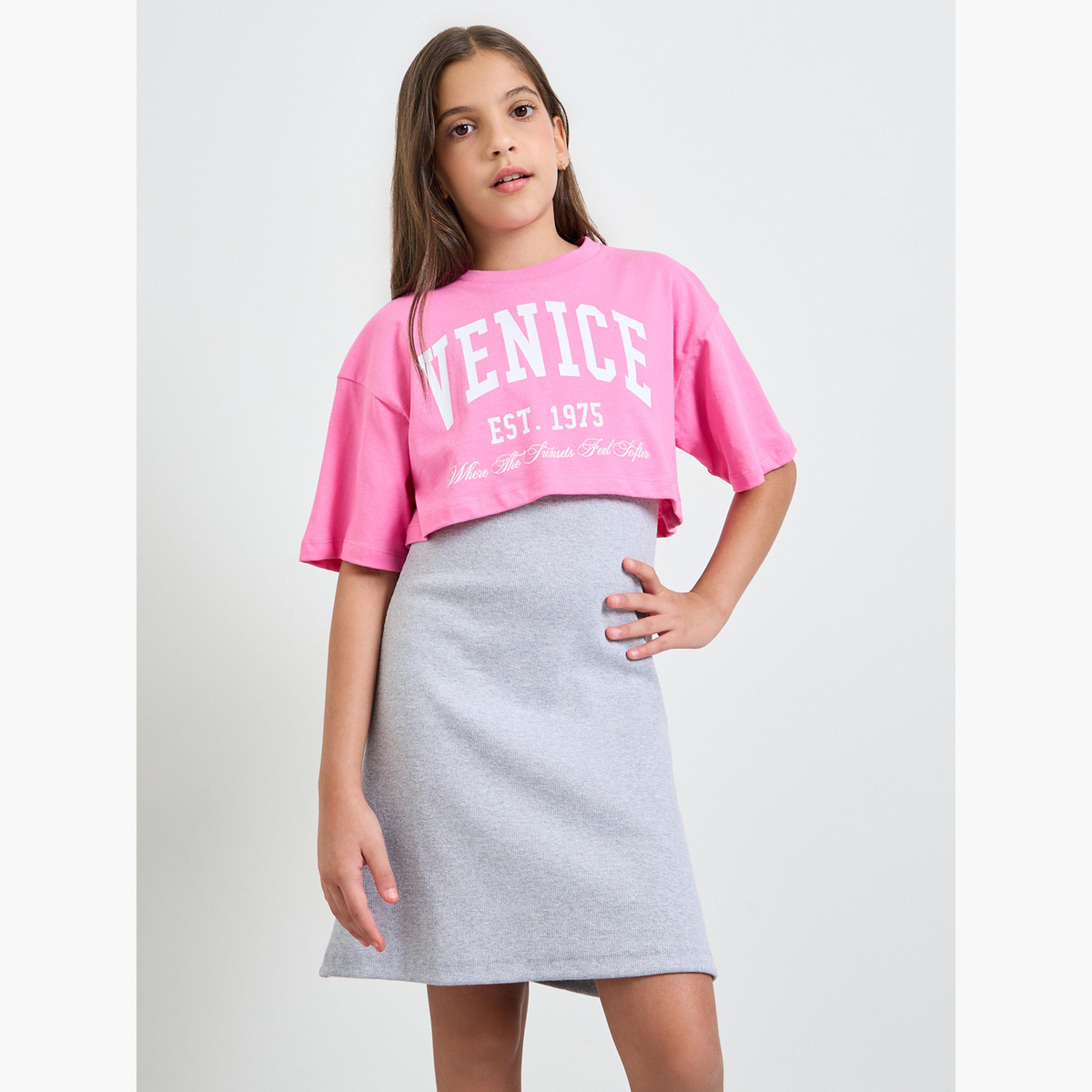 مجموعة من تيشيرت جيرسي وفستان مضلع للبنات-girls-clothing-setsandcoords-image-1