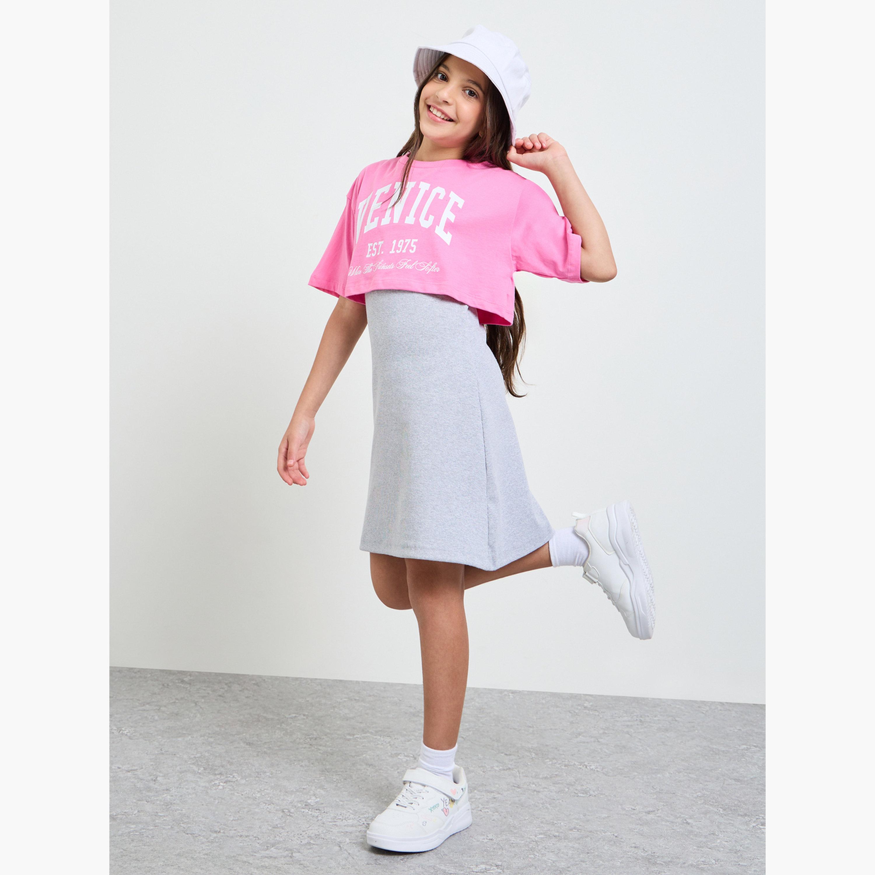 مجموعة من تيشيرت جيرسي وفستان مضلع للبنات-girls-clothing-setsandcoords-image-3