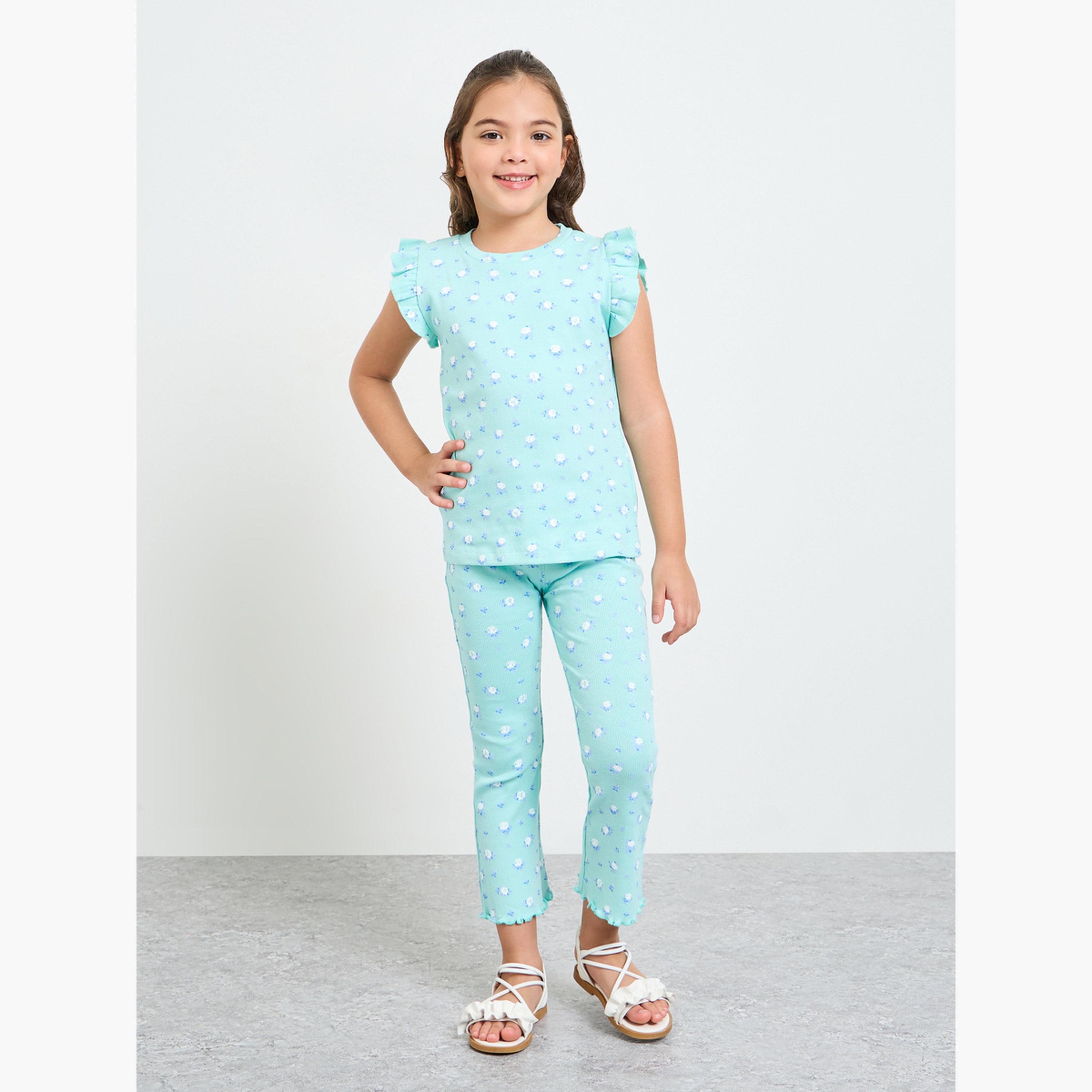 ليقنز مضلع بطبعة زهور للبنات-girls-clothing-bottoms-leggings-image-2