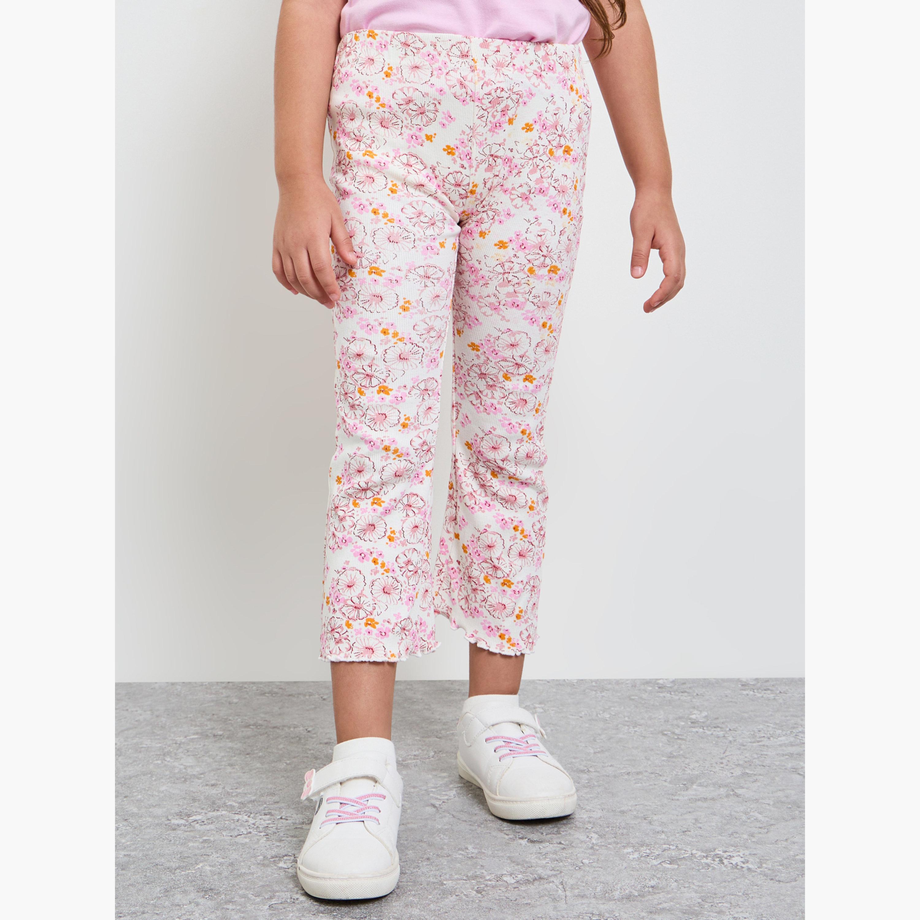ليقنز مضلع بطبعة زهور للبنات-girls-clothing-bottoms-leggings-image-1