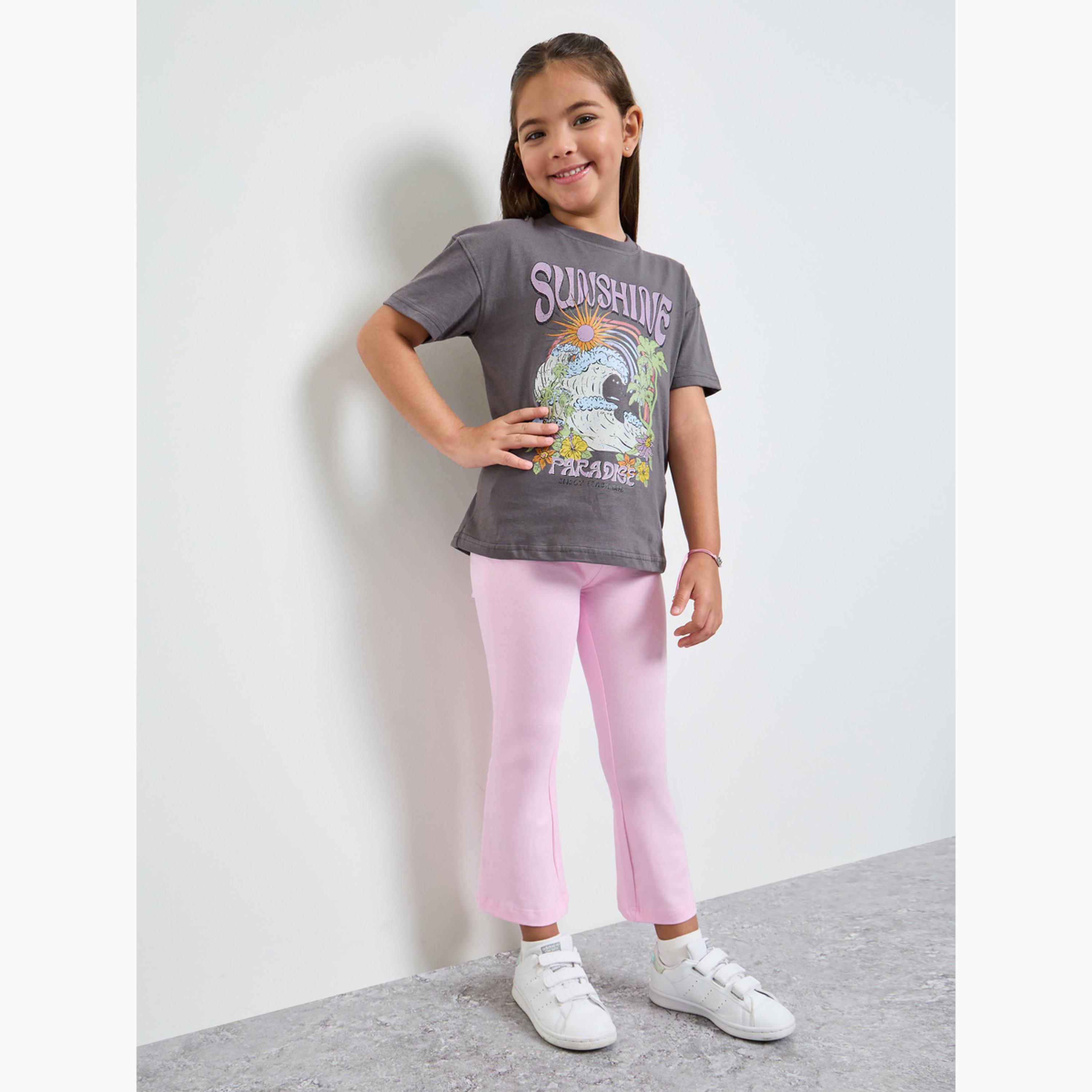 مجموعة من ليقنز واسع وتيشيرت بطبعة جرافيك للبنات-girls-clothing-setsandcoords-image-1