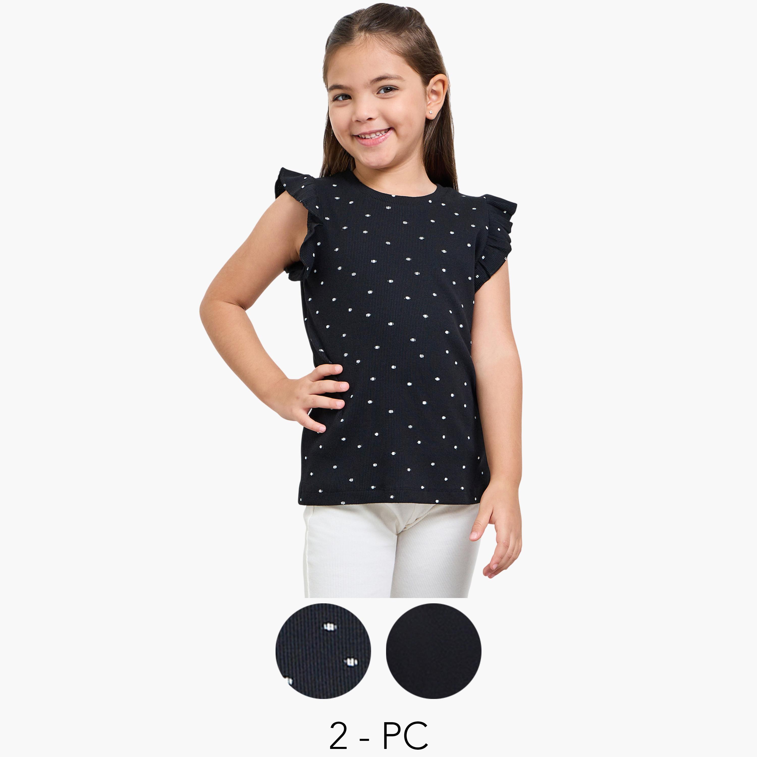عبوة من 2 - تيشيرت بياقة دائرية وأكمام بكشكش-girls-clothing-tshirts-image-1