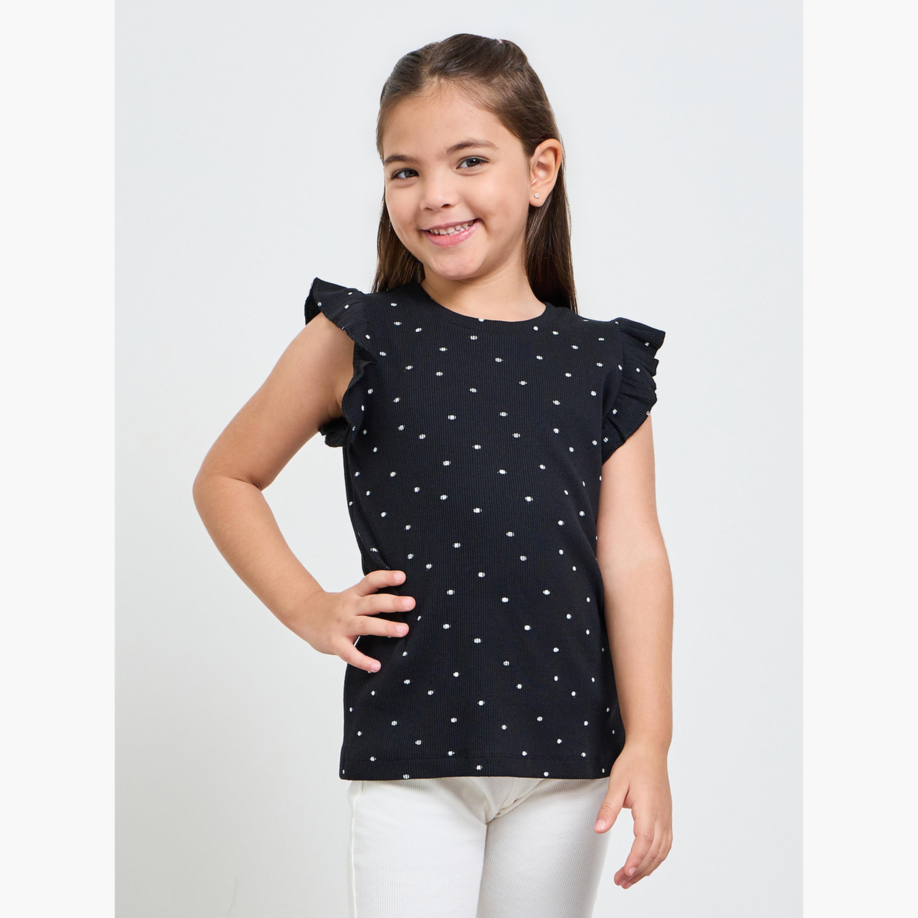 Styli Pack of 2 - Round Neck Frill Sleeve T-Shirt-girls-clothing-tshirts-image-2