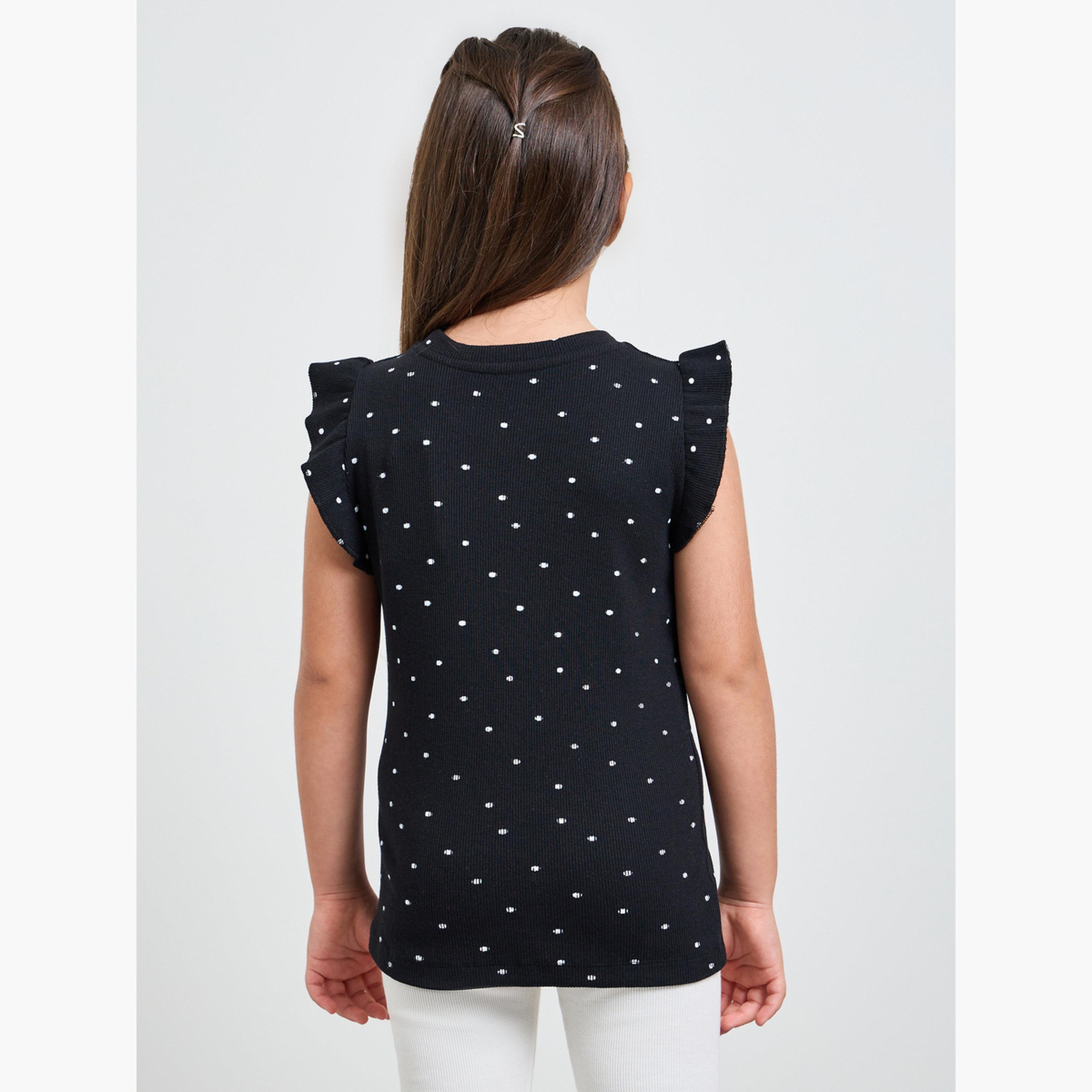 Styli Pack of 2 - Round Neck Frill Sleeve T-Shirt-girls-clothing-tshirts-image-4