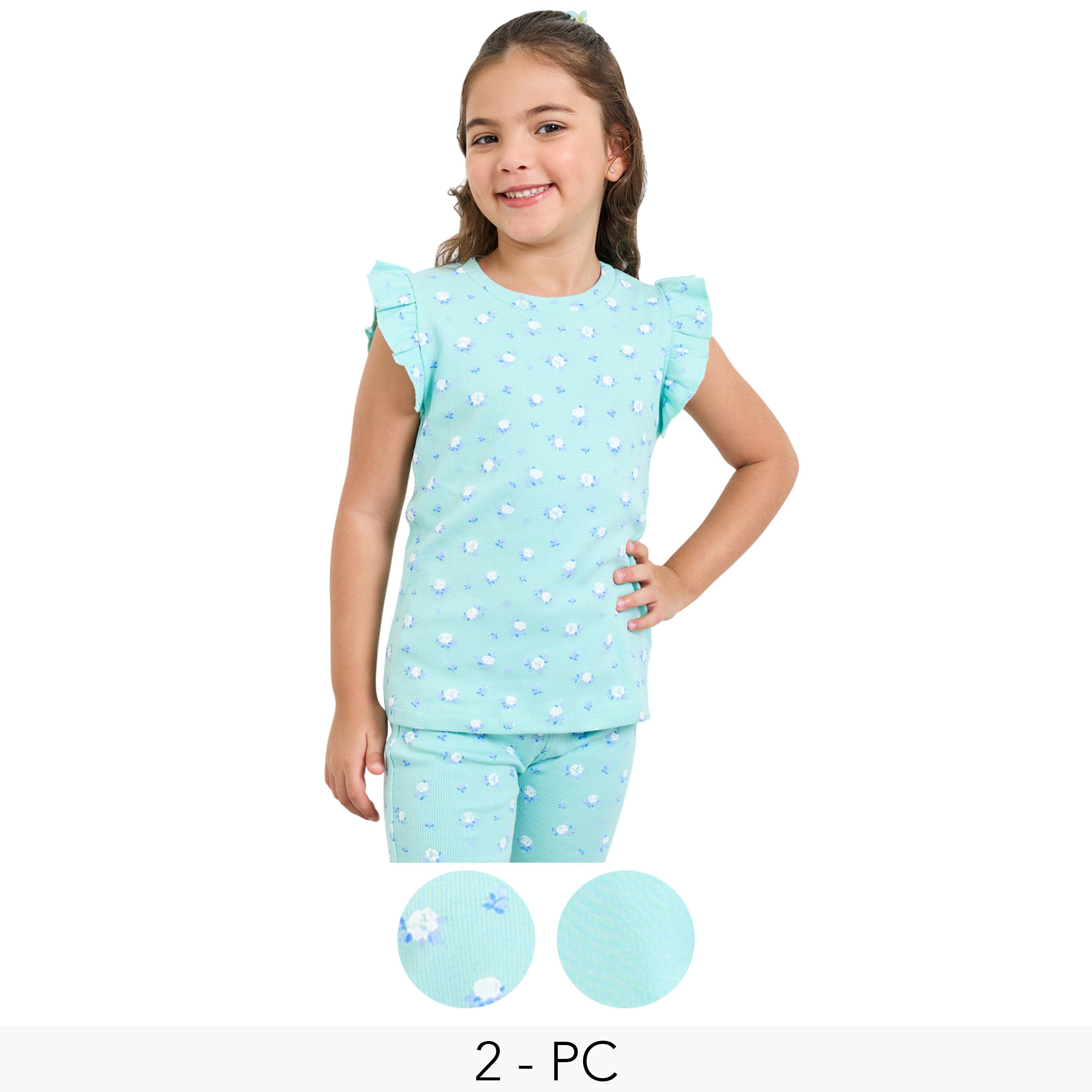 عبوة من 2 - تيشيرت بياقة دائرية وأكمام بكشكش-girls-clothing-tshirts-image-1